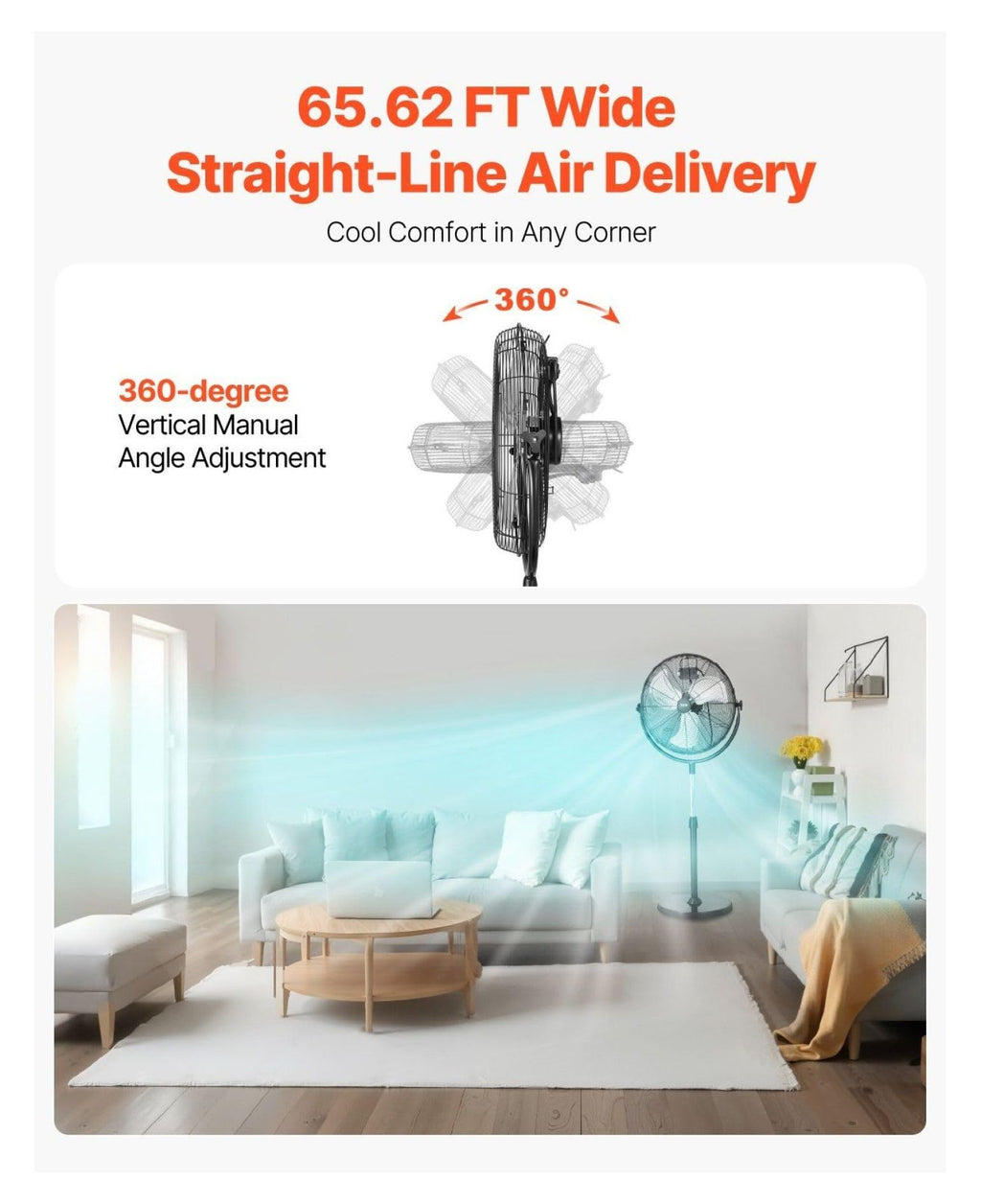 20 Inch 3 Speed Adjustable Height Pedestal Fan C5554