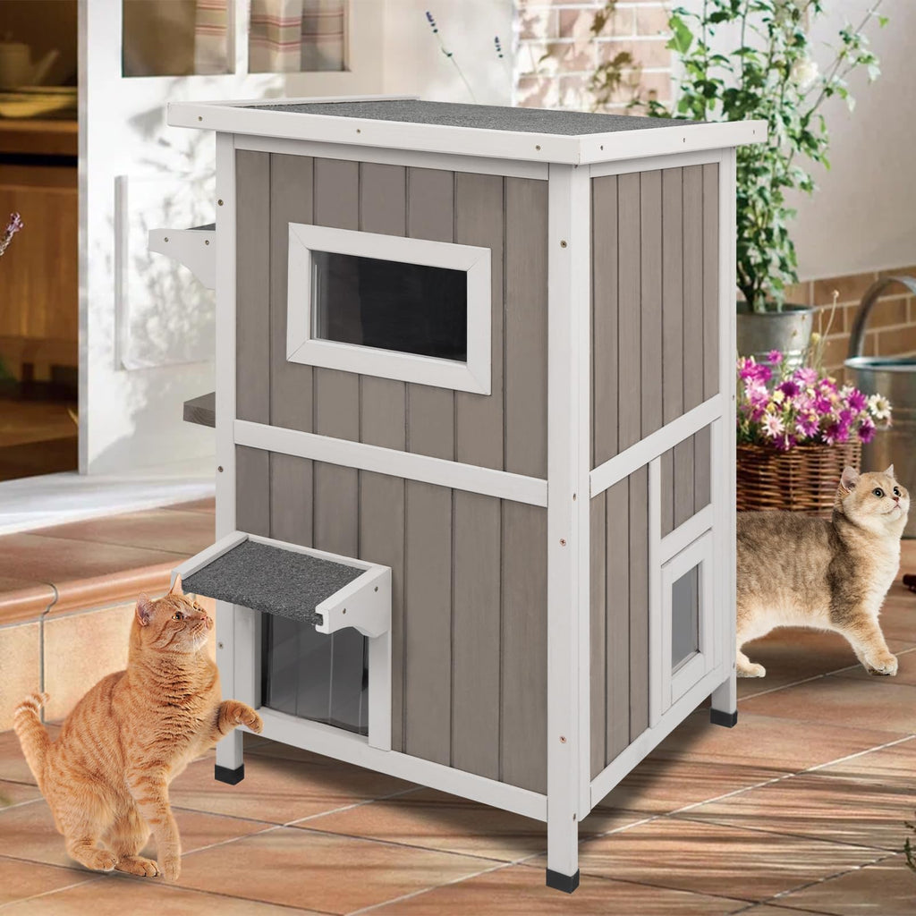 2 Story Weatherproof Wooden Outdoor Cat House W384713