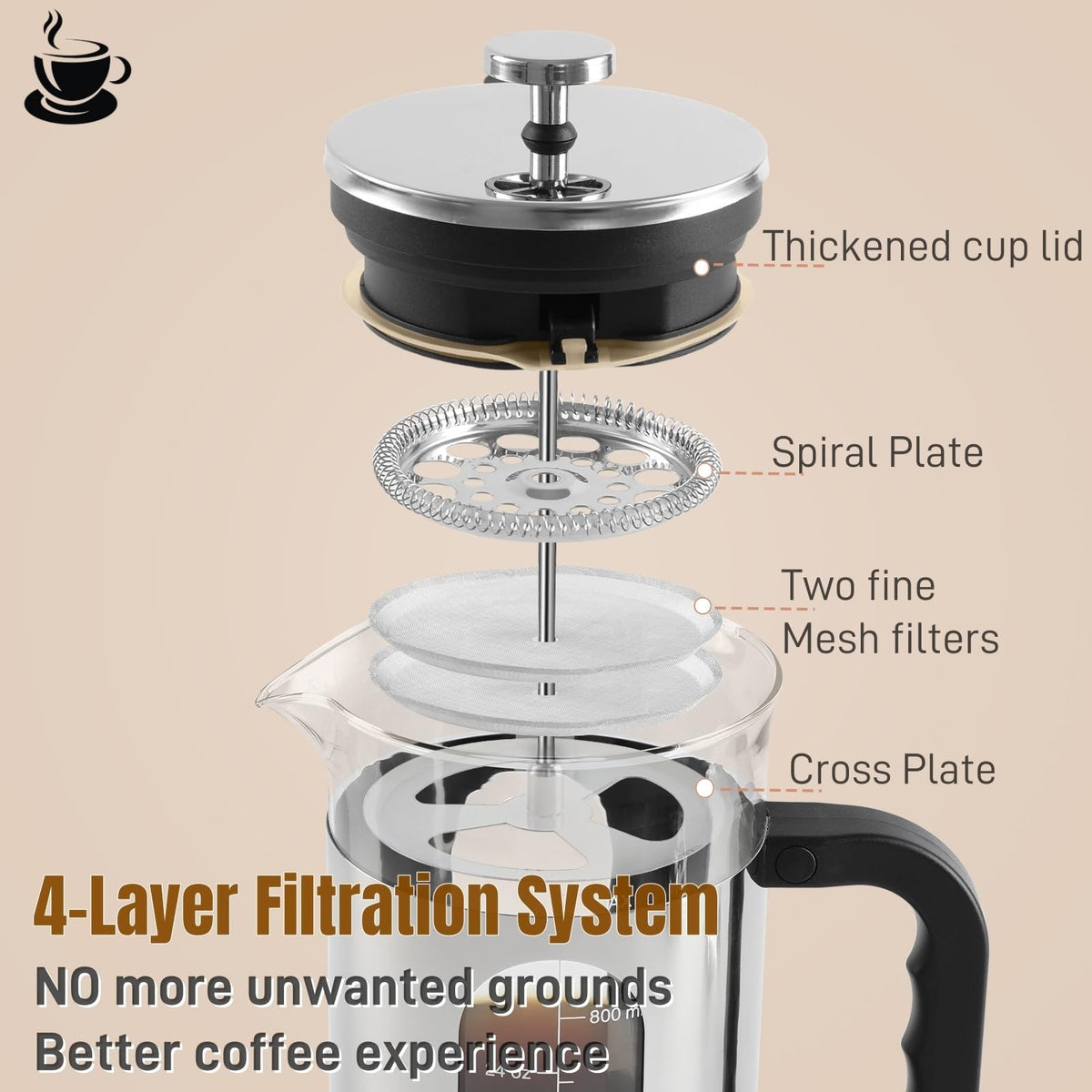 34 oz Borosilicate Glass Stainless Steel French Press T8984