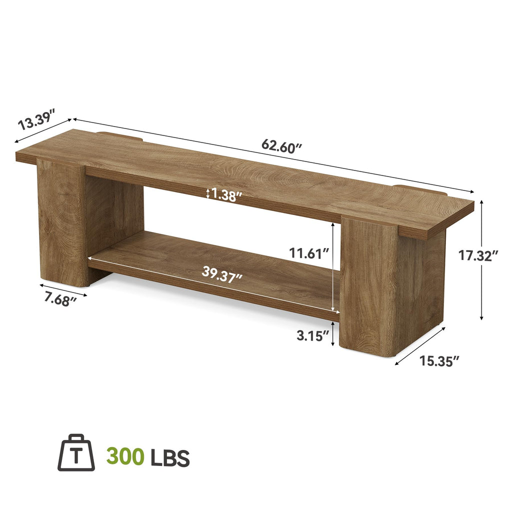 Wood Storage Bench with Shelf R1879