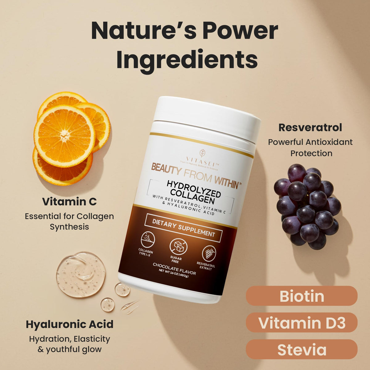 Hydrolyzed Collagen Peptide Powder Drink Chocolate Flavored 16oz C9227