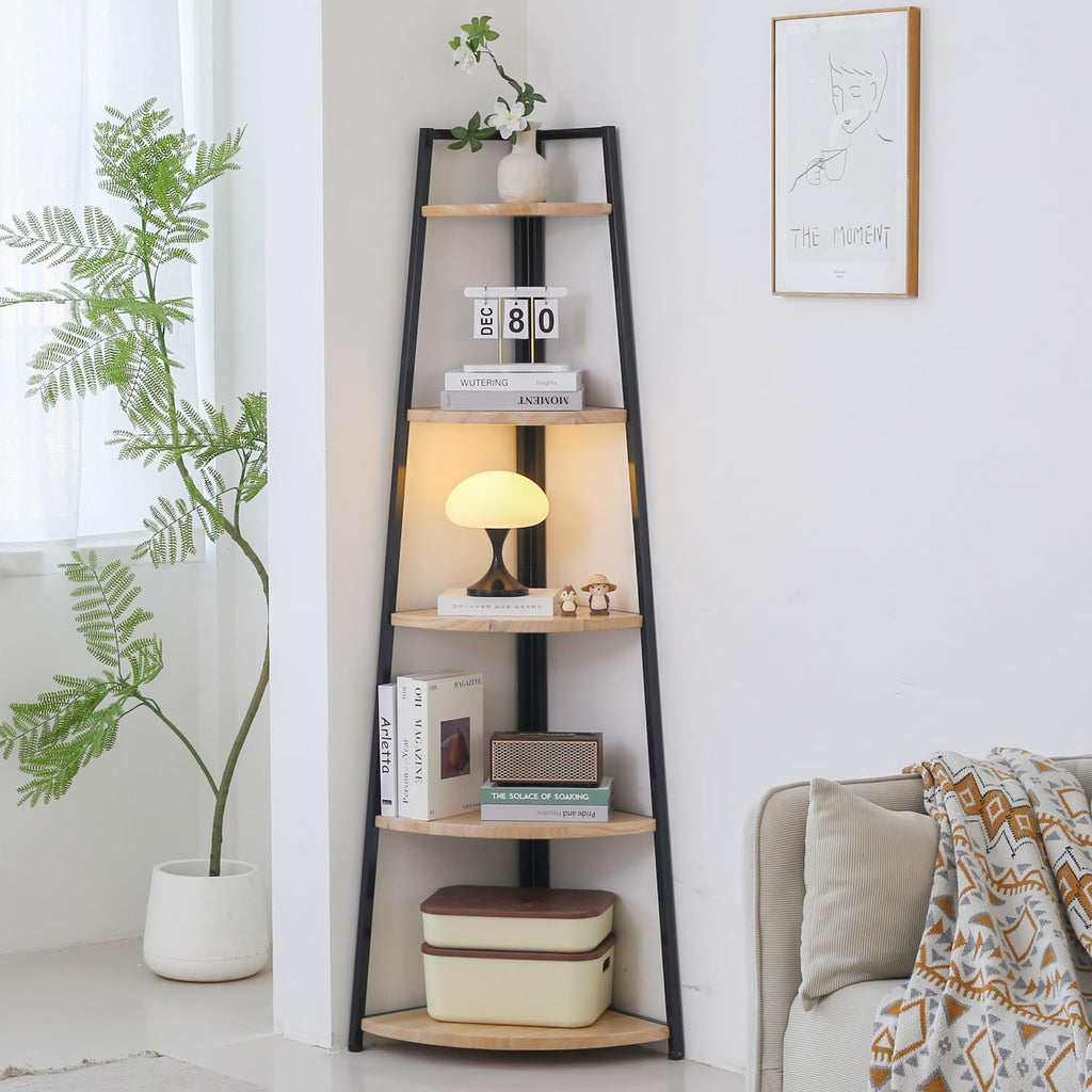 70 inch Solid Wood 5 Tier Corner Bookshelf V58327