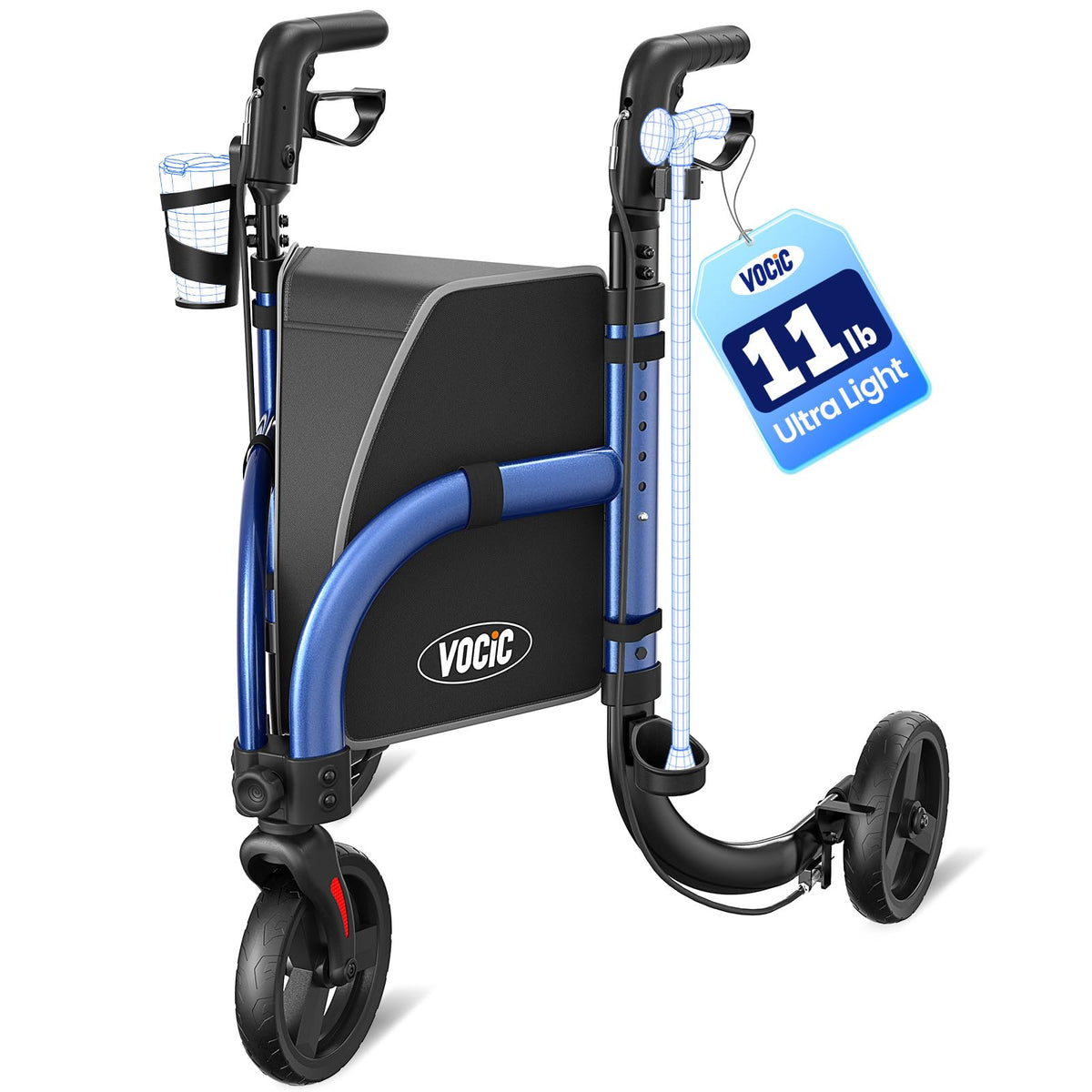 3 Wheel Foldable Walker 8'' Tires 300 LBS Z9176