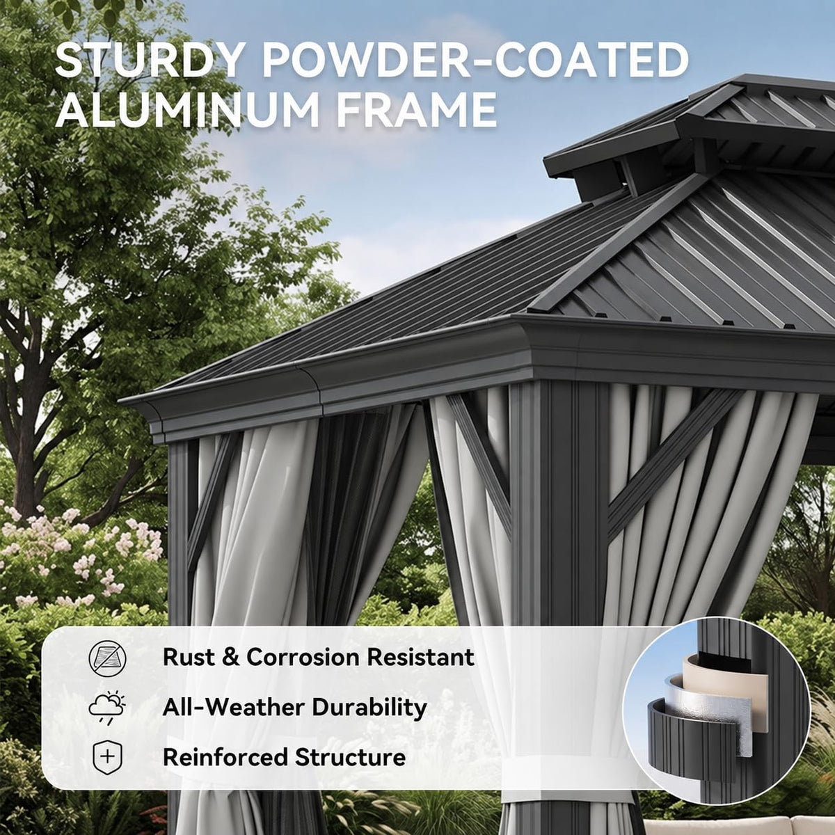 10x14 FT Hardtop Gazebo with Galvanized Steel Double Roof and Aluminum Frame P7241