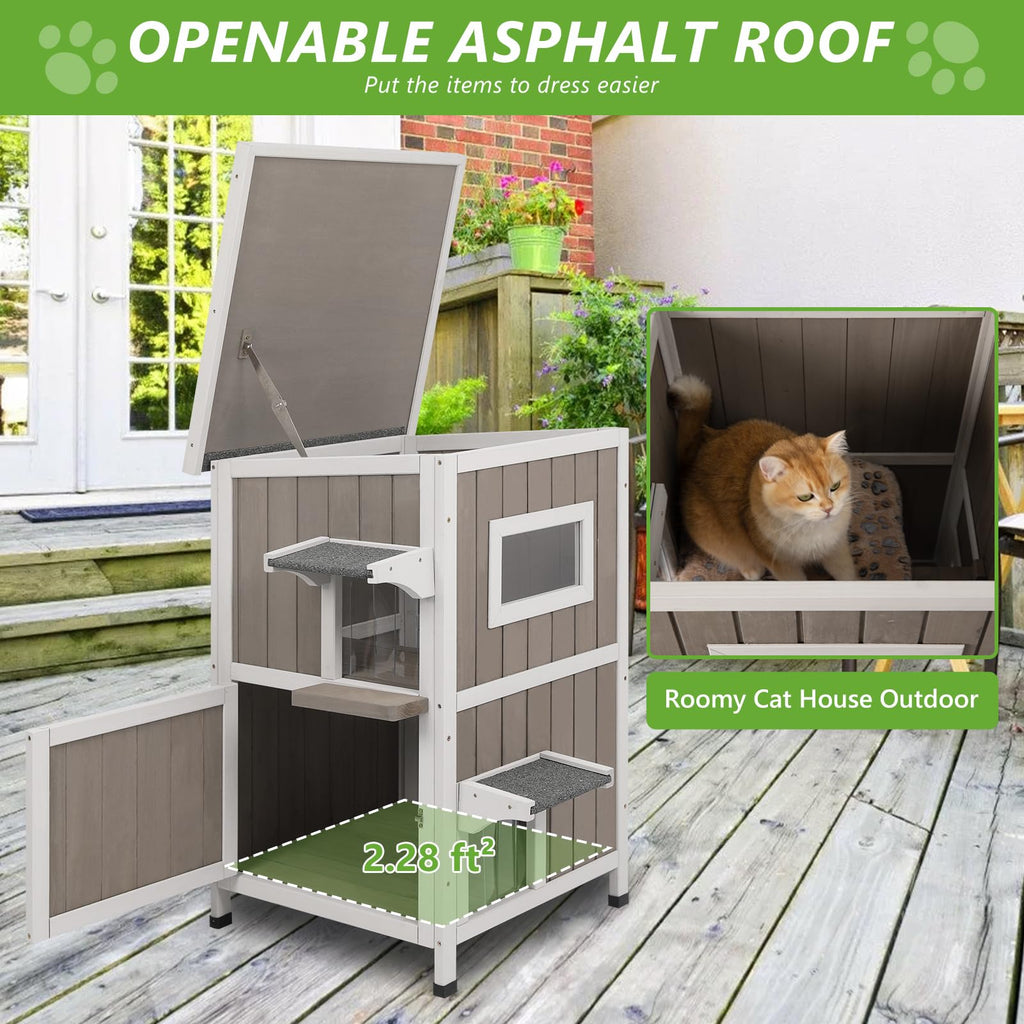 2 Story Weatherproof Wooden Outdoor Cat House W384713