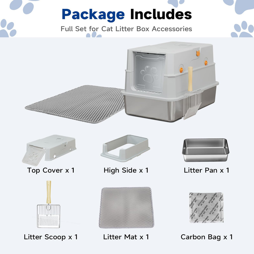 Large Stainless Steel Covered Cat Litter Box with Scoop I9682