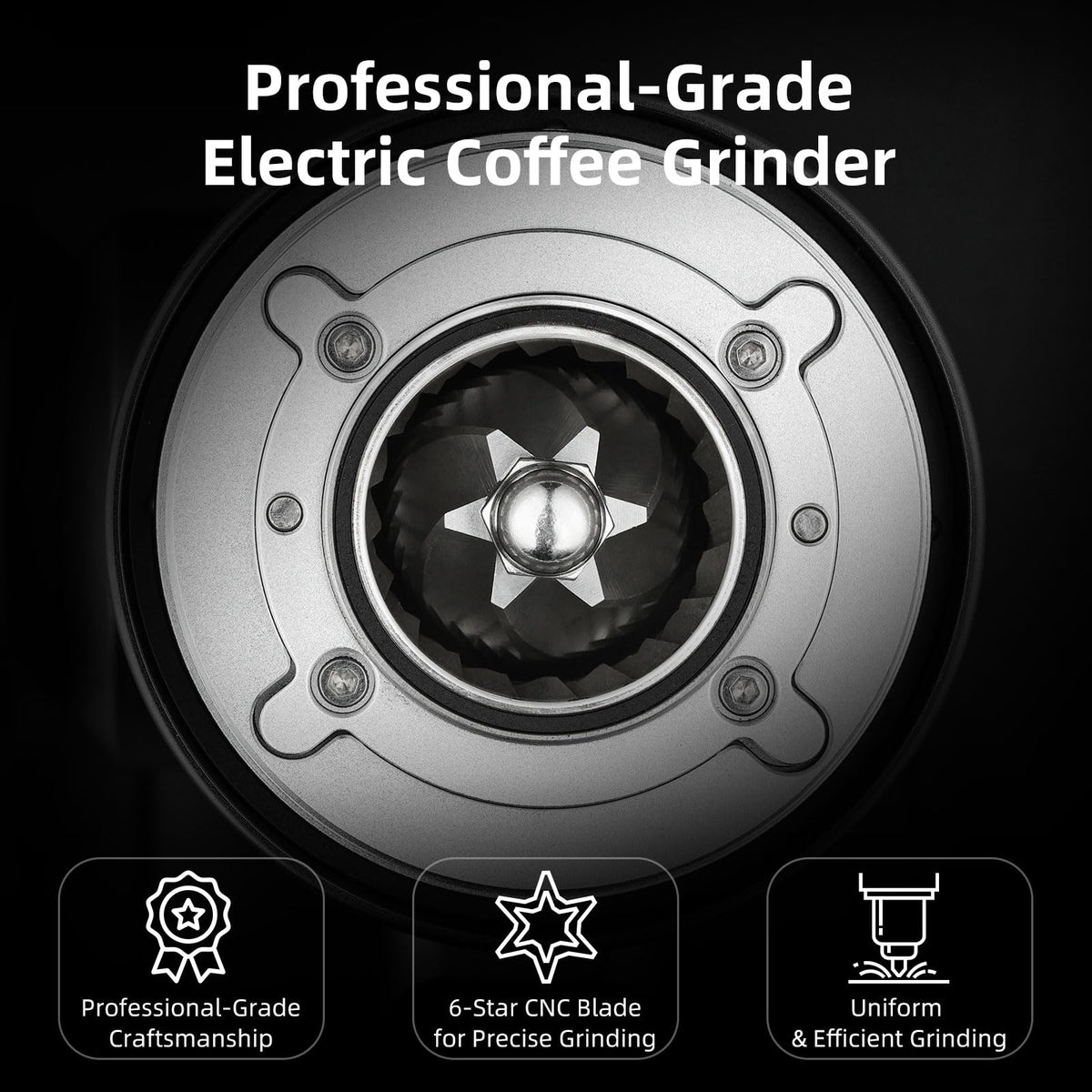 Black Electric Burr Coffee Grinder with Stainless Steel Conical Burr P924