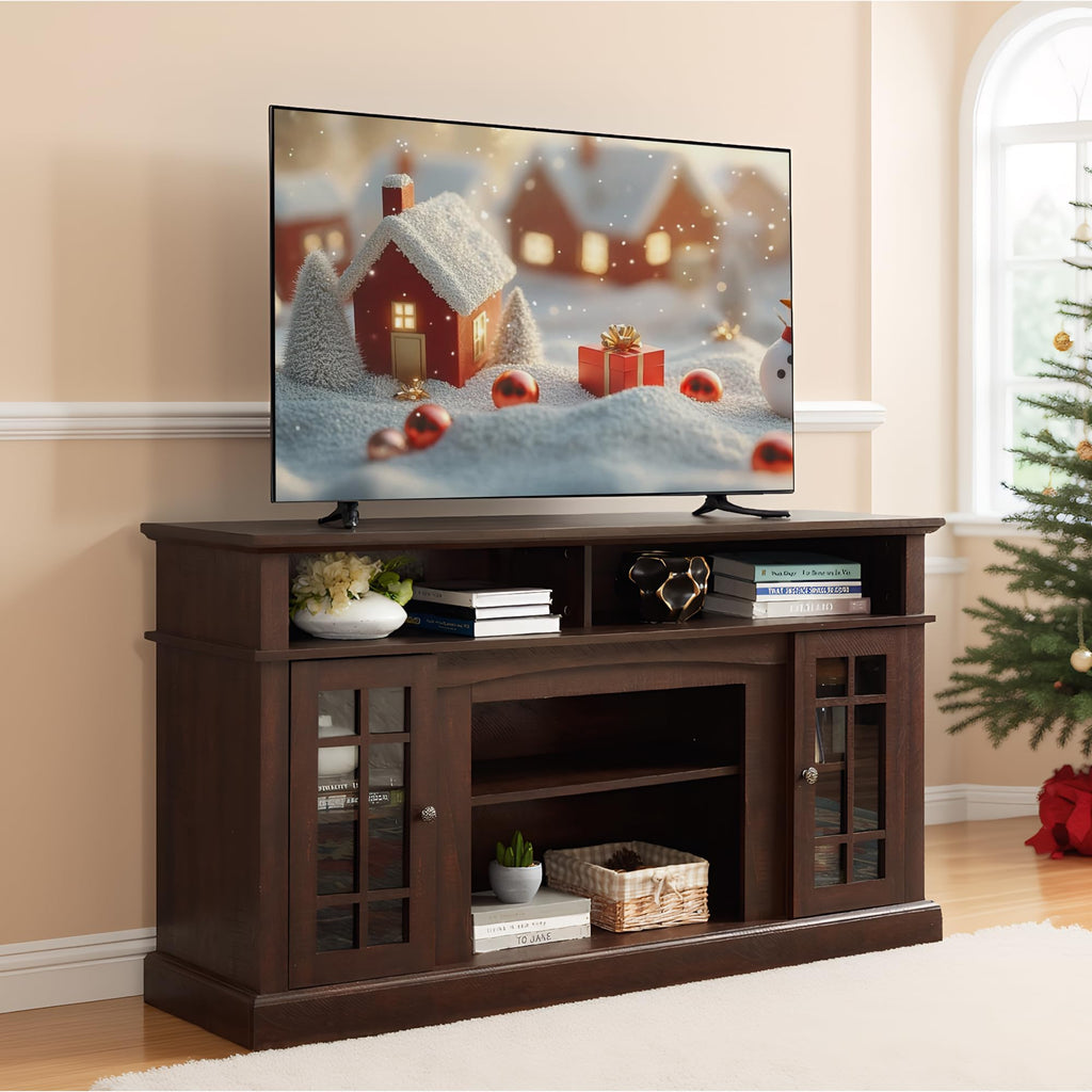 Espresso TV Stand with Glass Door and Open Shelves G85905