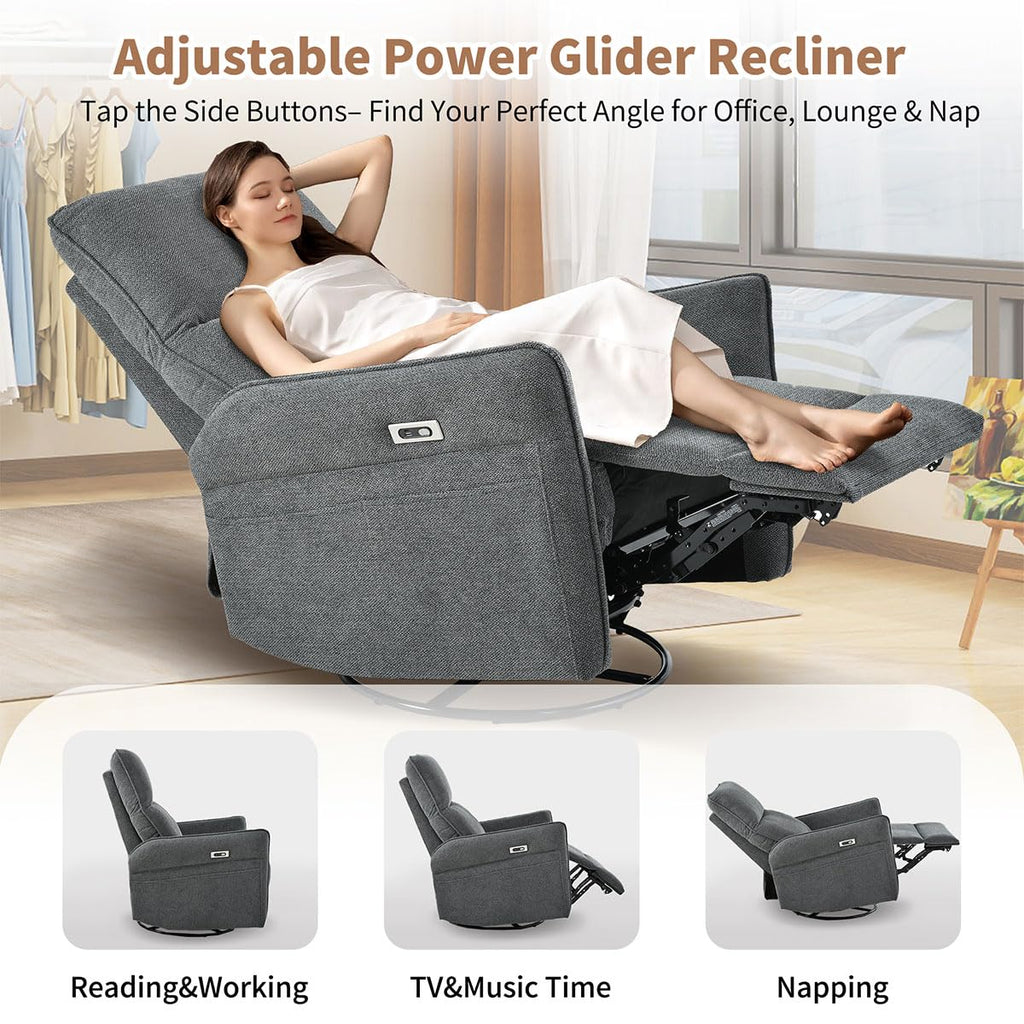 Power Swivel Rocker Recliner Chair with USB, Dark Gray S9090