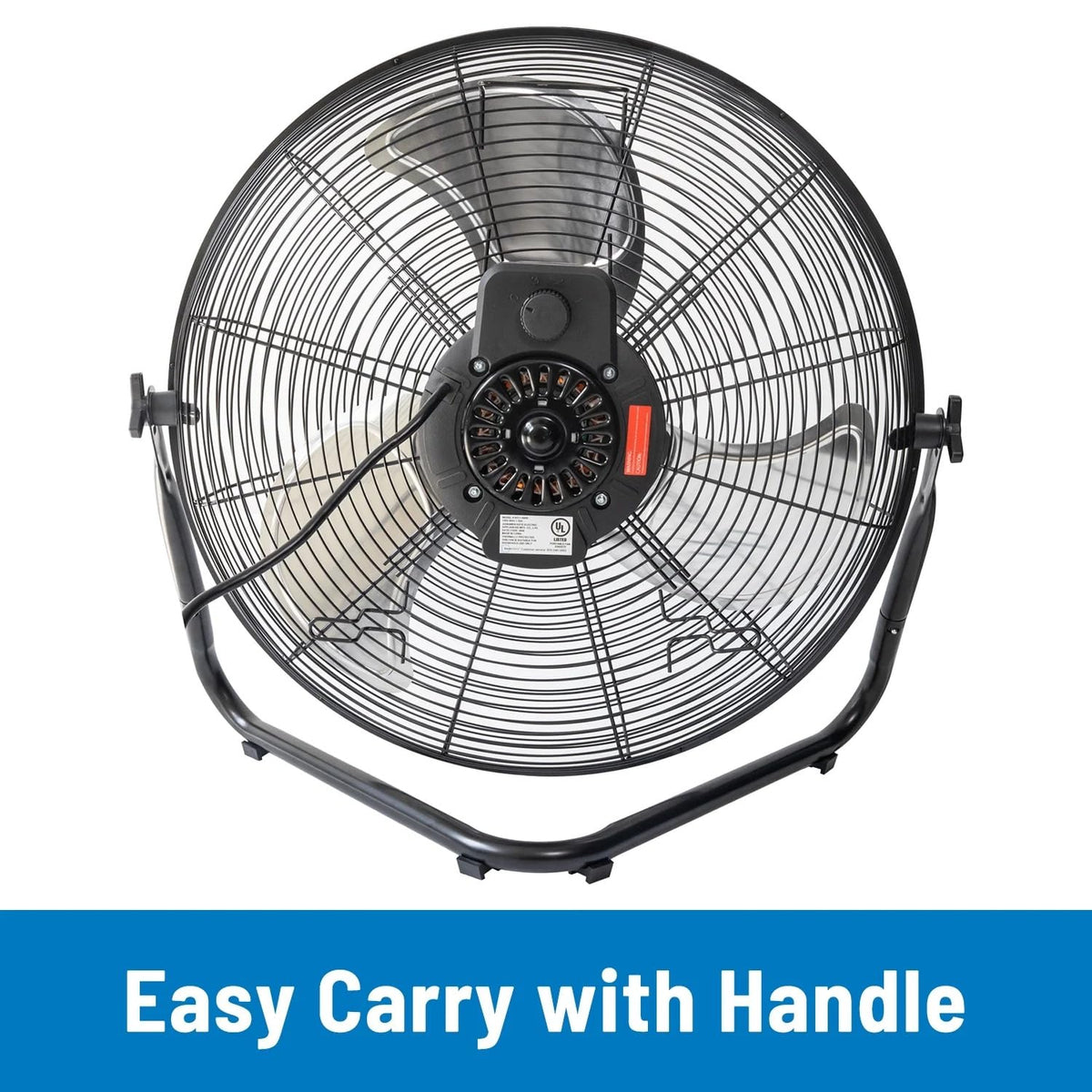 20" 3-Speed Tiltable Black Steel Floor Fan D329