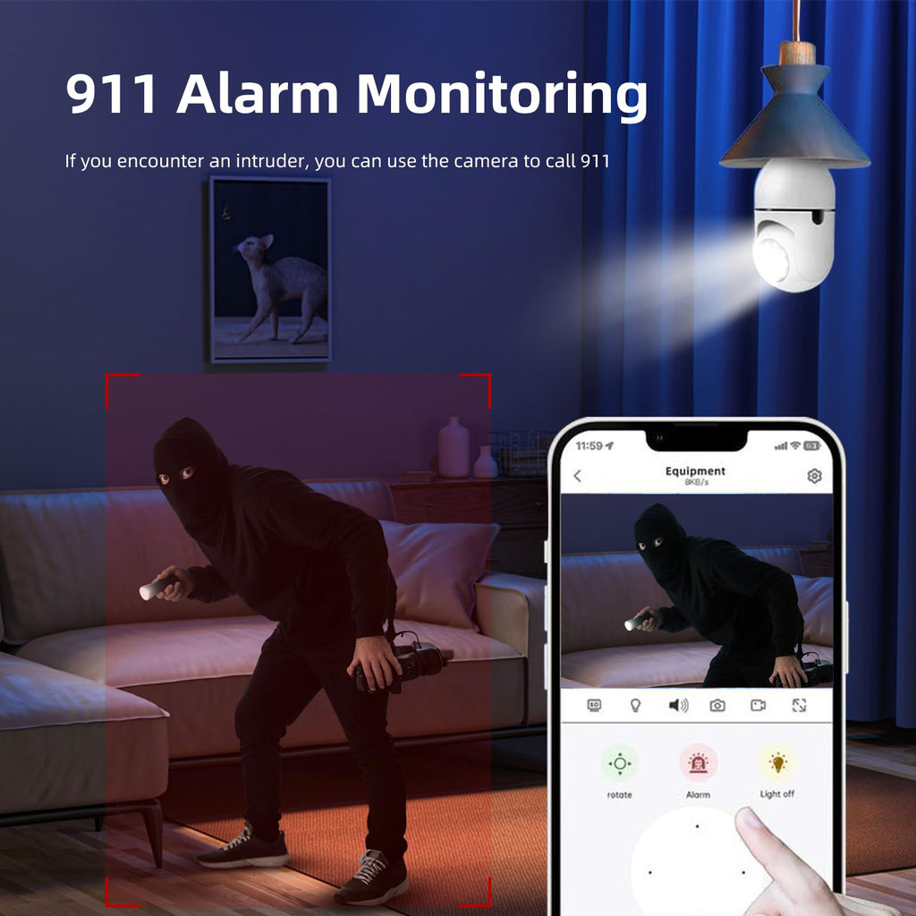 Light Bulb Security Camera 5G 2.4GHz WiFi 2K 3MP Wireless Outdoor X4544