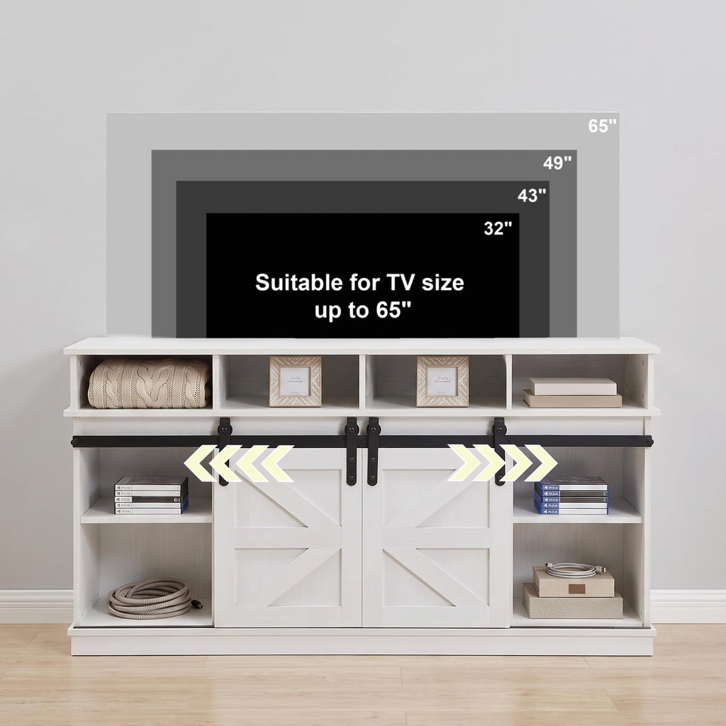 White 58" Farmhouse TV Stand with Sliding Barn Doors Q11648