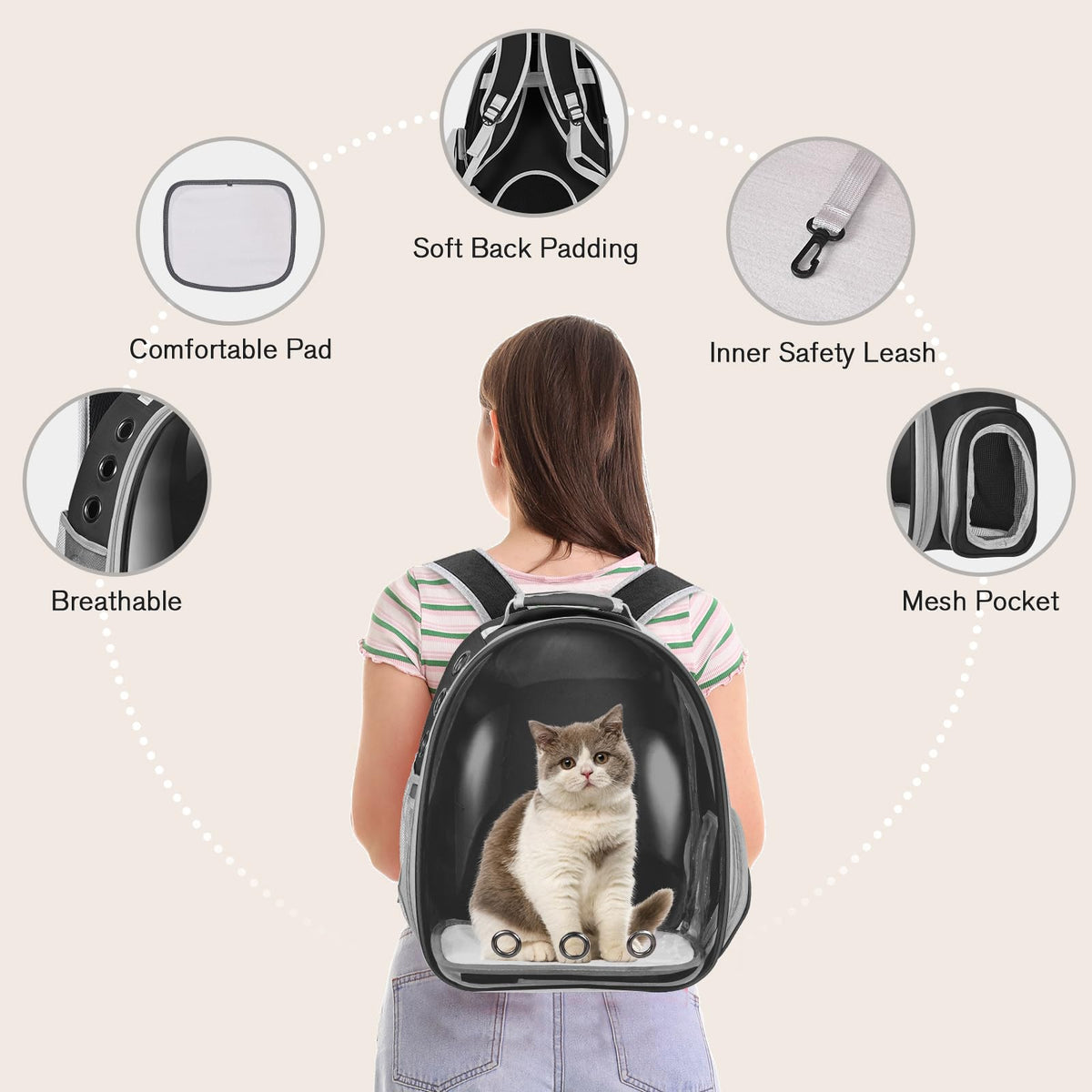 Black Cat Pet Carrier Backpack D32284