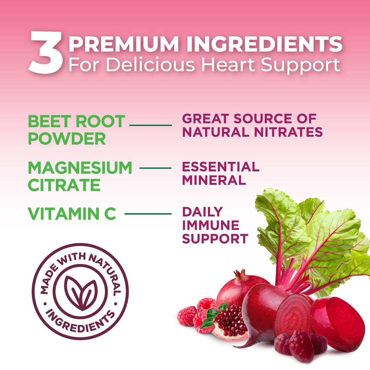 Beet Root Gummies with Beetroot Powder & Vitamin C, Berry Flavored, 60 Gummies X71506