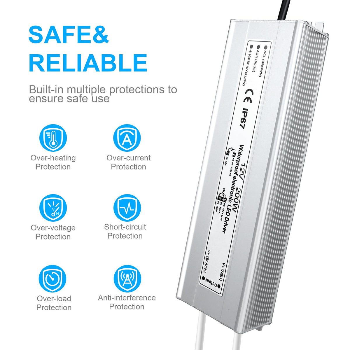 200 Watts Waterproof IP67 LED Driver 12V DC Power Supply U797699