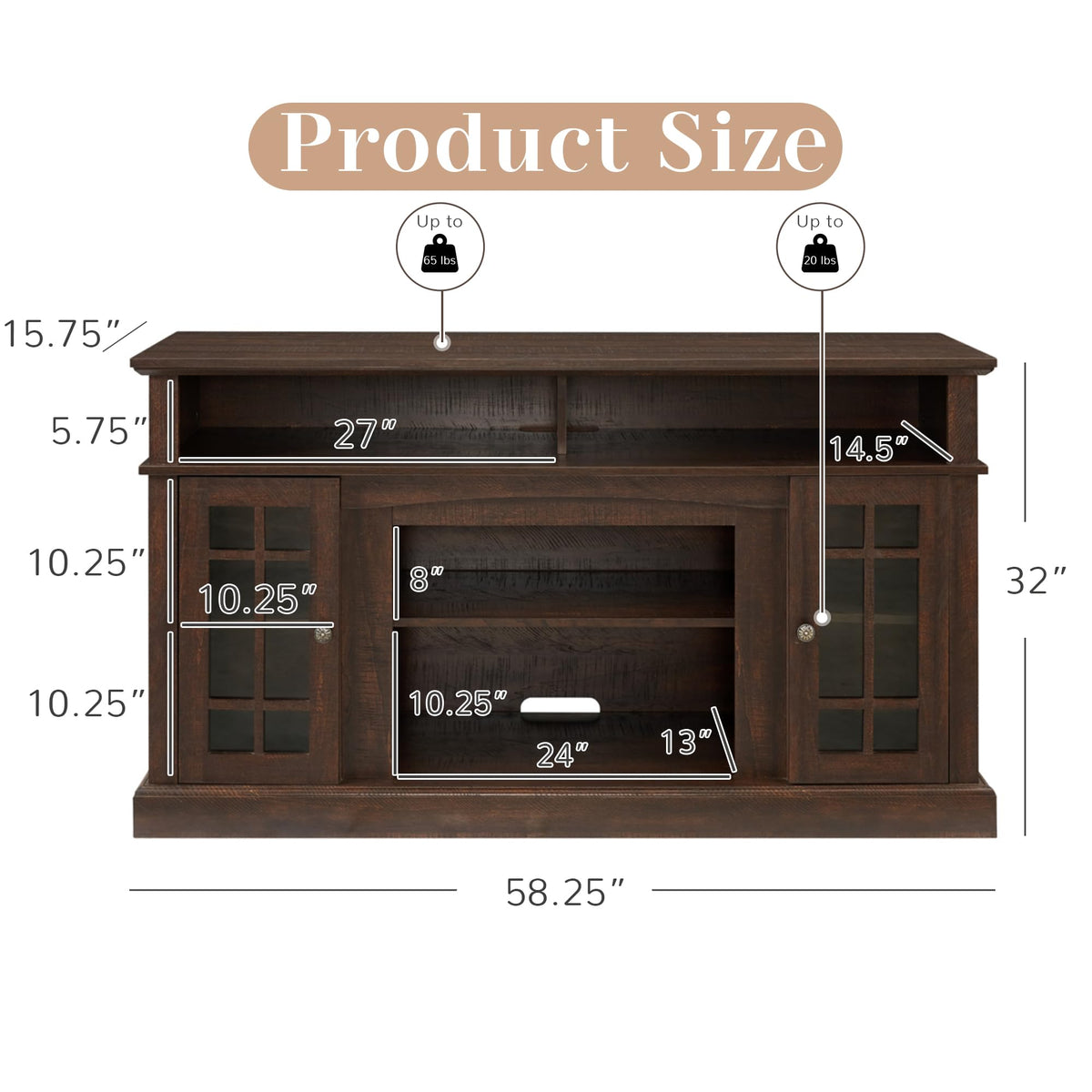 Espresso TV Stand with Glass Door and Open Shelves G85905