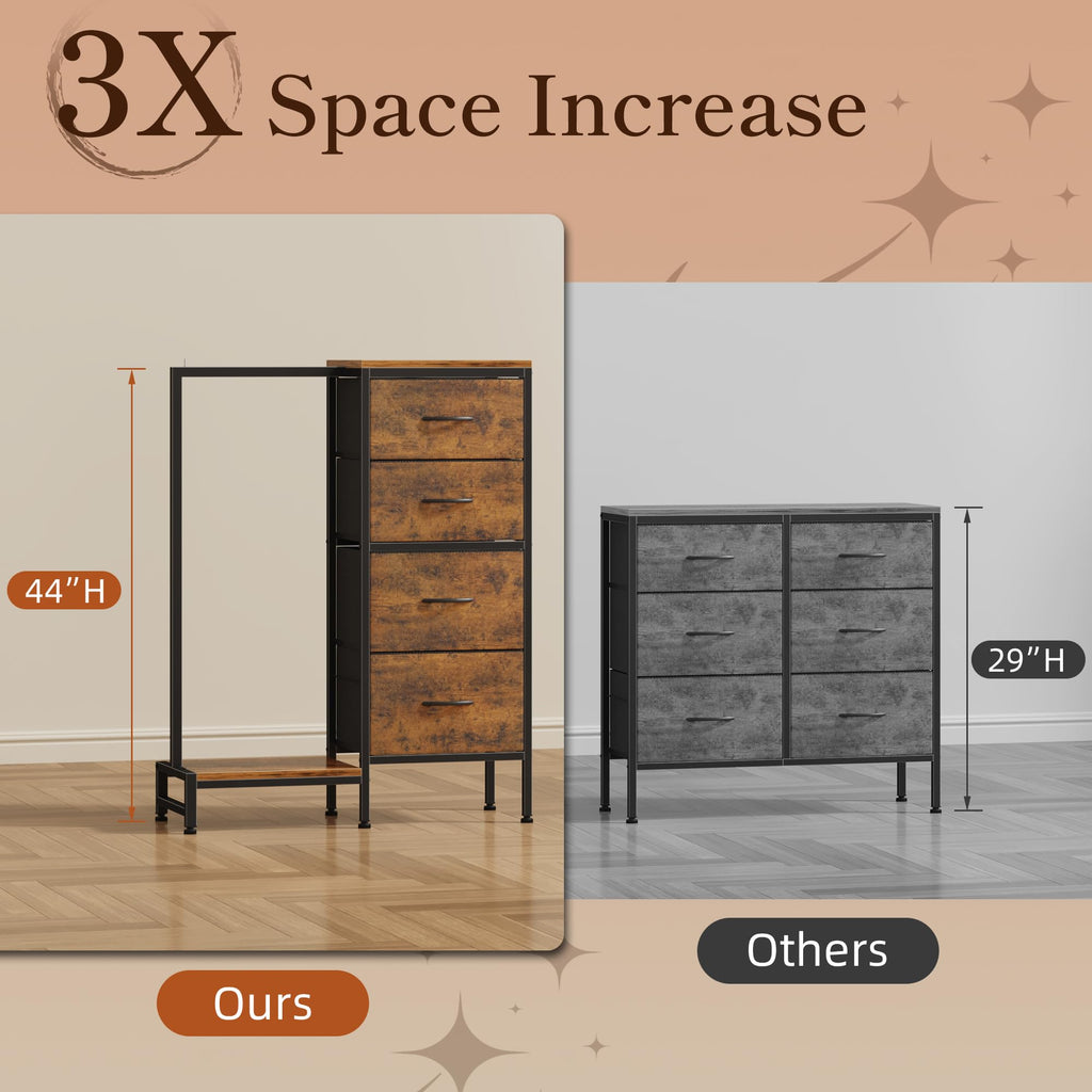 Tall Dresser with Hanging Rack, 4 Drawers O920