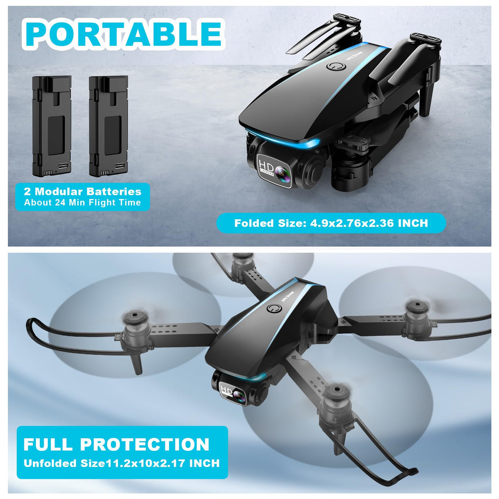 1080P HD Foldable Drone with Camera, 2 Batteries, Carrying Case G1476