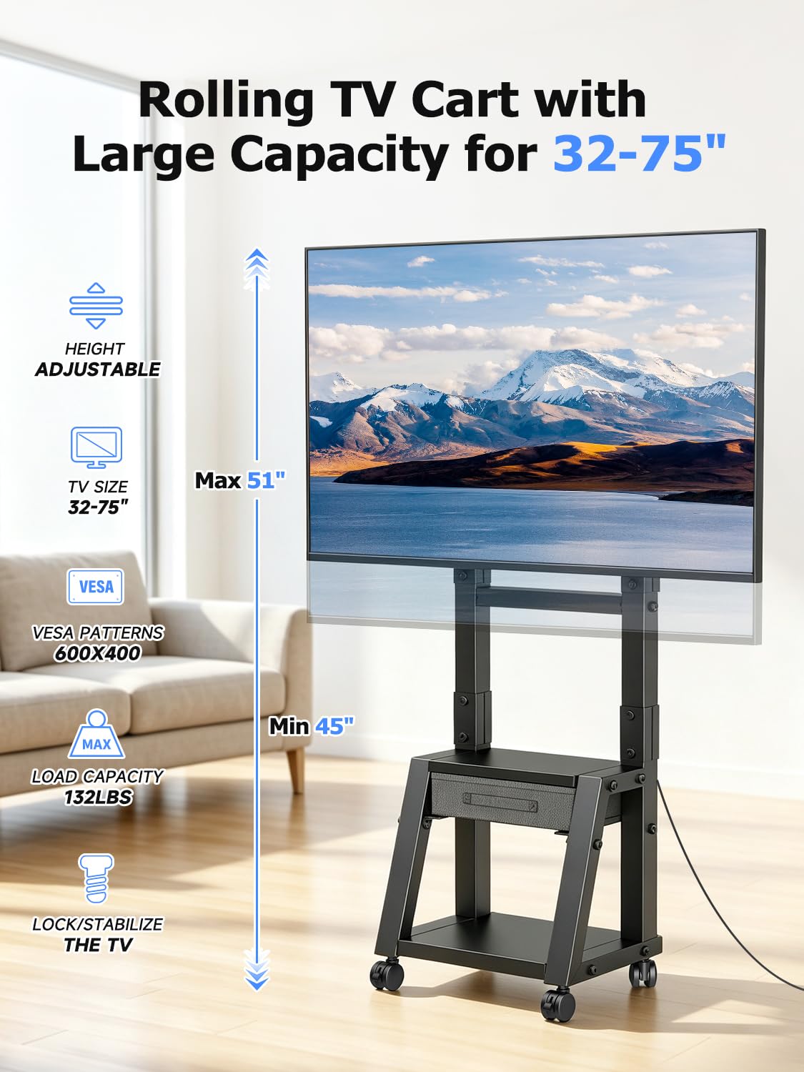 Mobile TV Cart with Storage Drawer for 32-75 inch TVs W221901