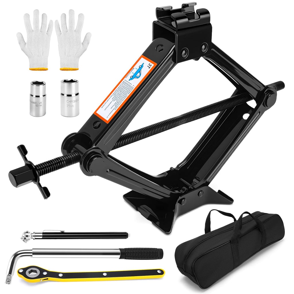 3 Ton Portable Scissor Car Jack with Wheel Wrench Y491205