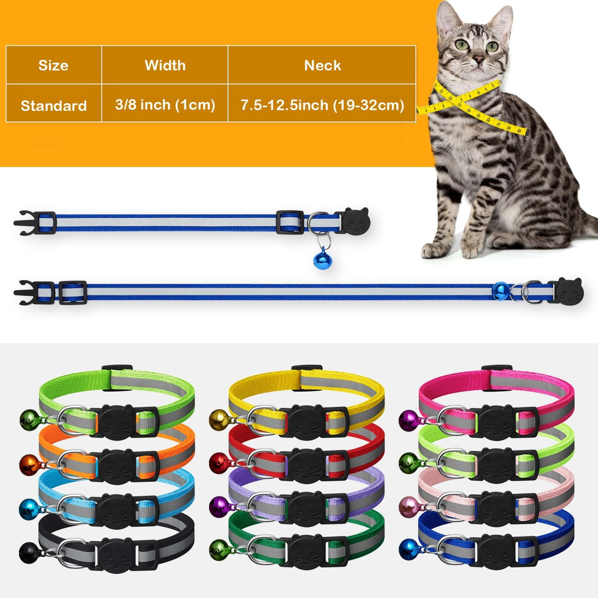 12 Pack Reflective Breakaway Cat Collars with Bells U4728