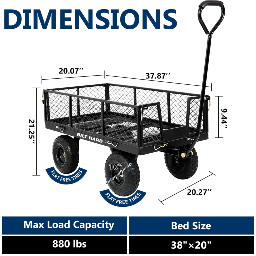 10" Steel Garden Cart with Rotating Handle and Removable Sides, 4 Cu.Ft, Black N92764