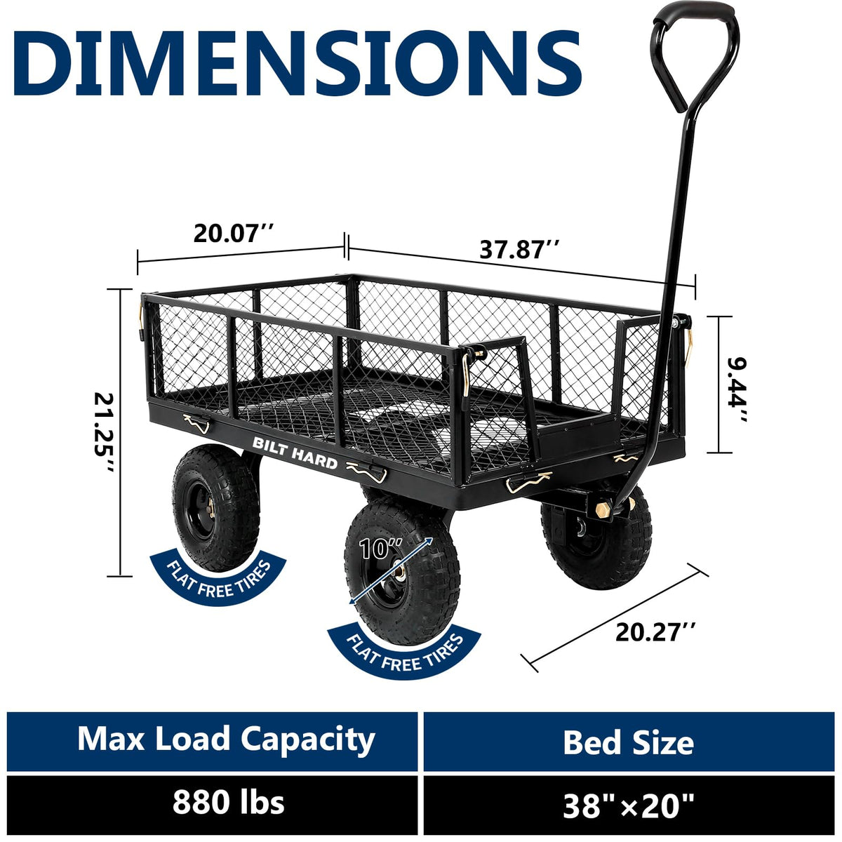 10" Steel Garden Cart with Rotating Handle and Removable Sides, 4 Cu.Ft, Black N92764