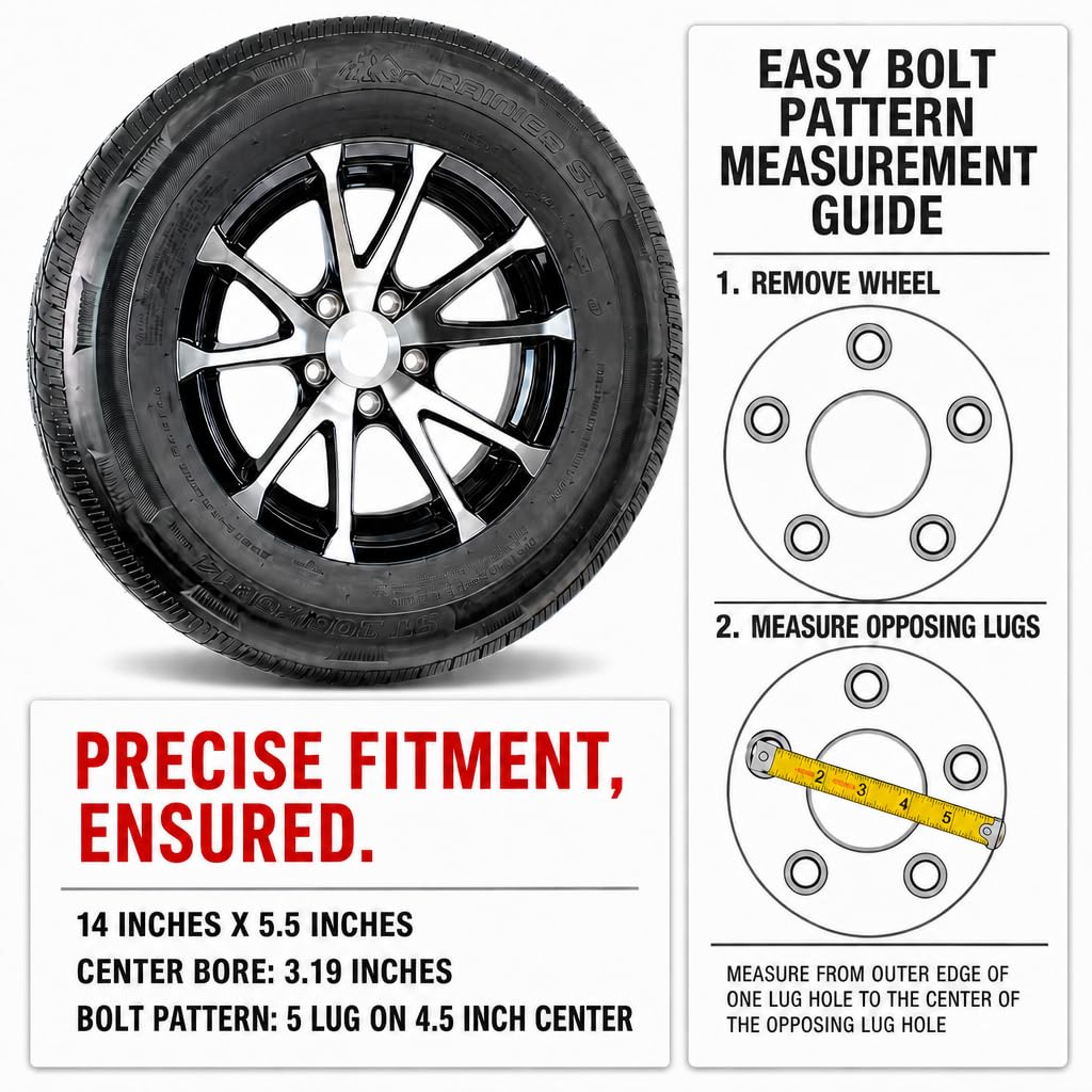 2-Pack Trailer Tire Rim Assembly 4.80-12 12 5 Lug Silver O9435