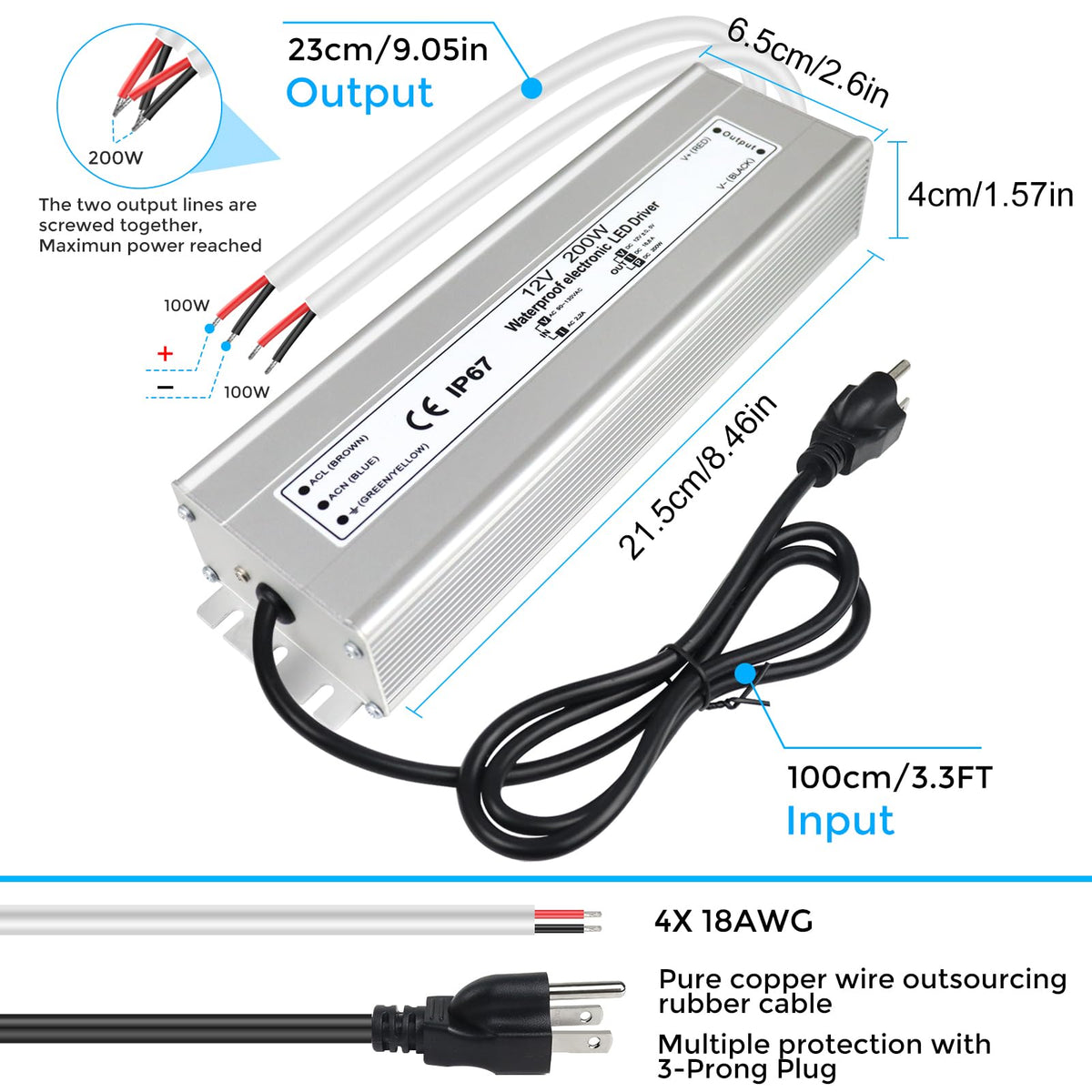200 Watts Waterproof IP67 LED Driver 12V DC Power Supply U797699