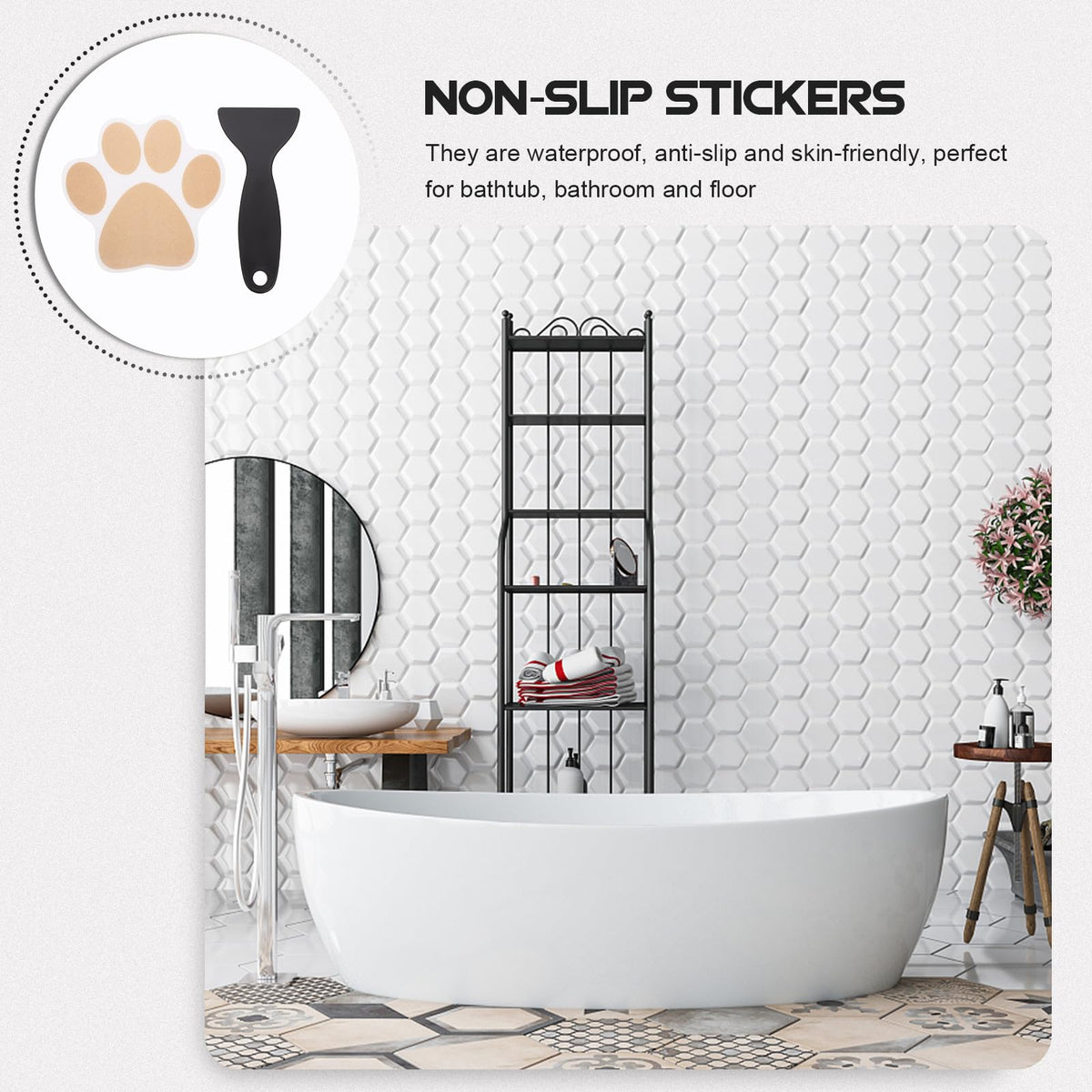 PEVA Anti Slip Bathtub Stickers with Dog Paw Patterns S3348