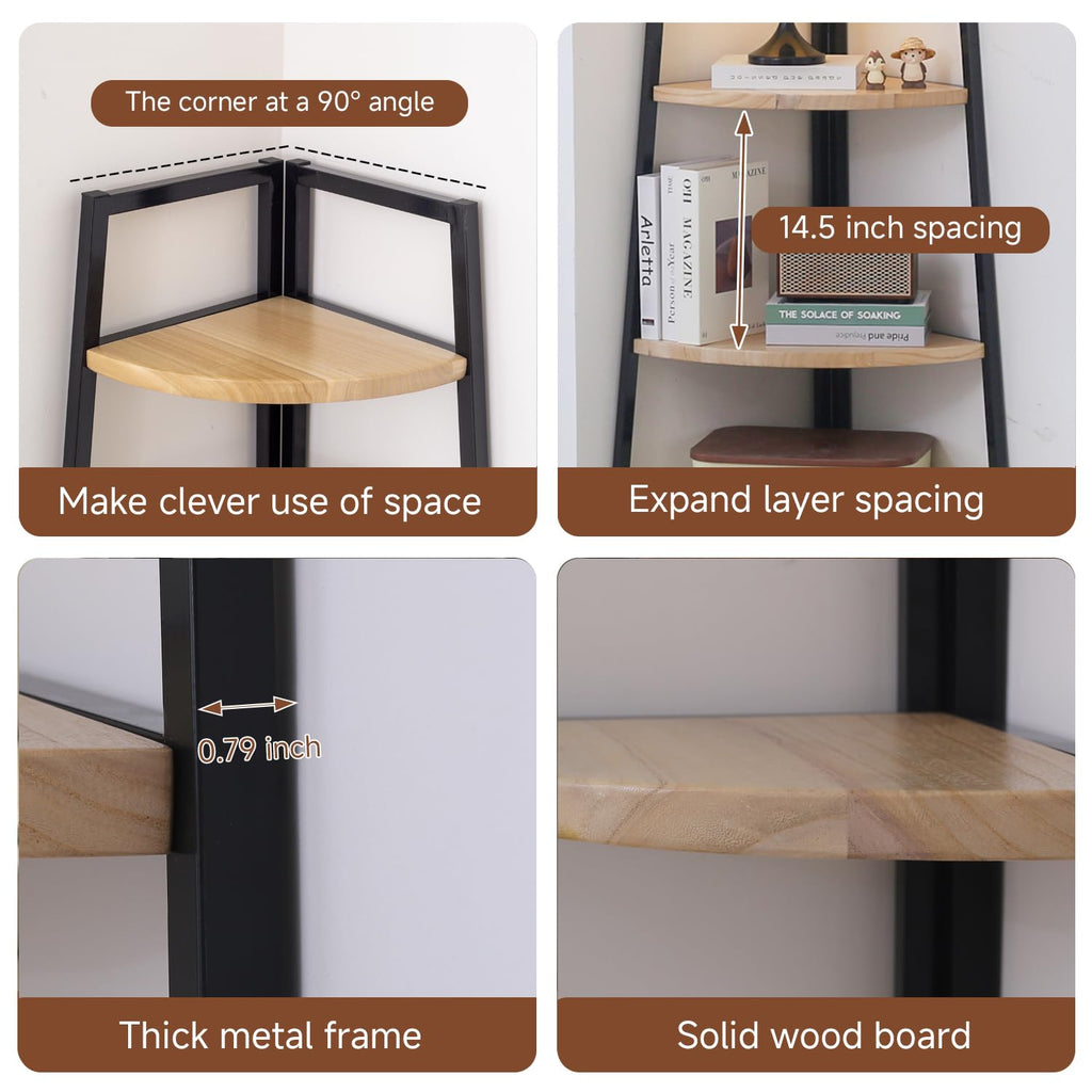 70 inch Solid Wood 5 Tier Corner Bookshelf V58327