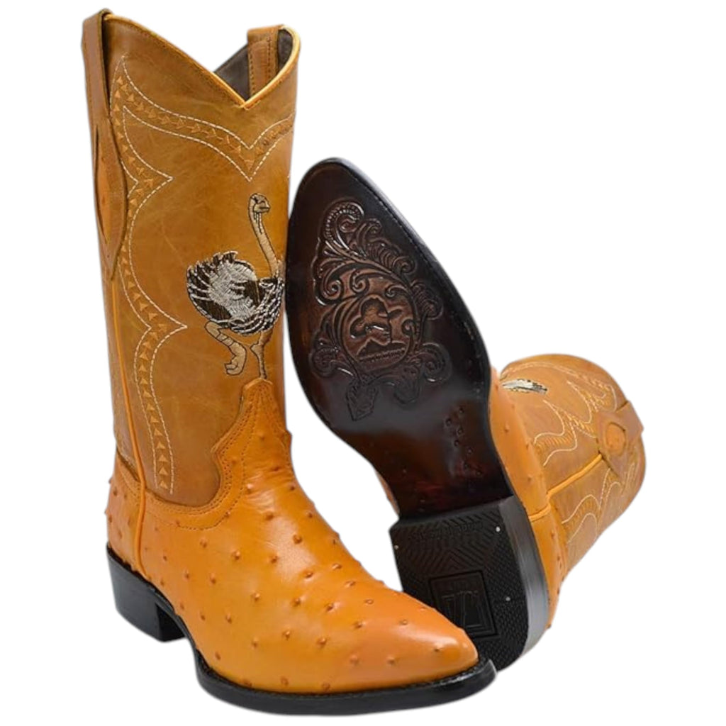 Men’s Genuine Leather Ostrich Print J-Toe Western Boots J677