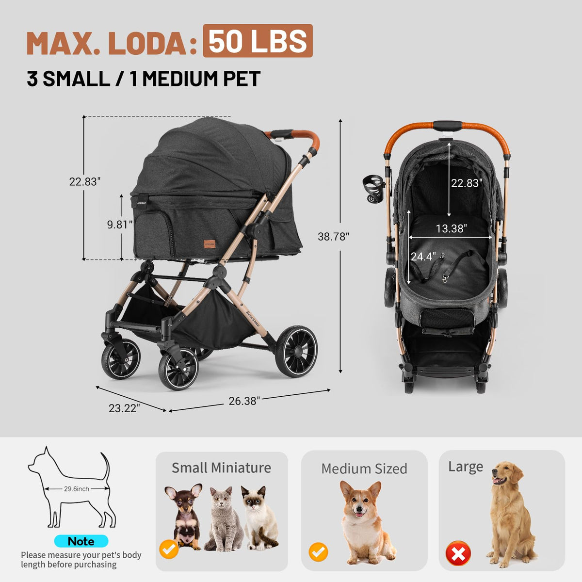 4-Wheel Pet Stroller with Reversible Handle M532