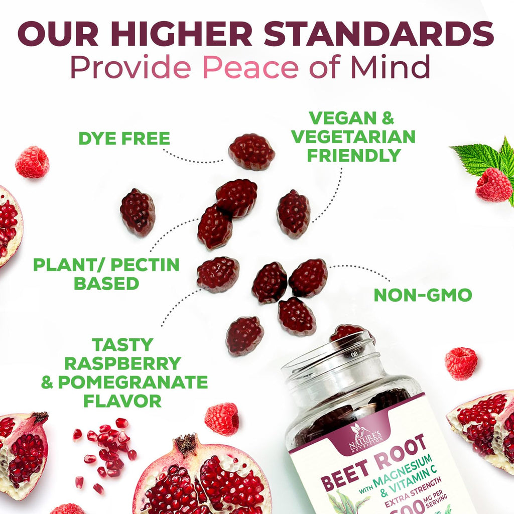 Beet Root Gummies with Beetroot Powder & Vitamin C, Berry Flavored, 60 Gummies X71506