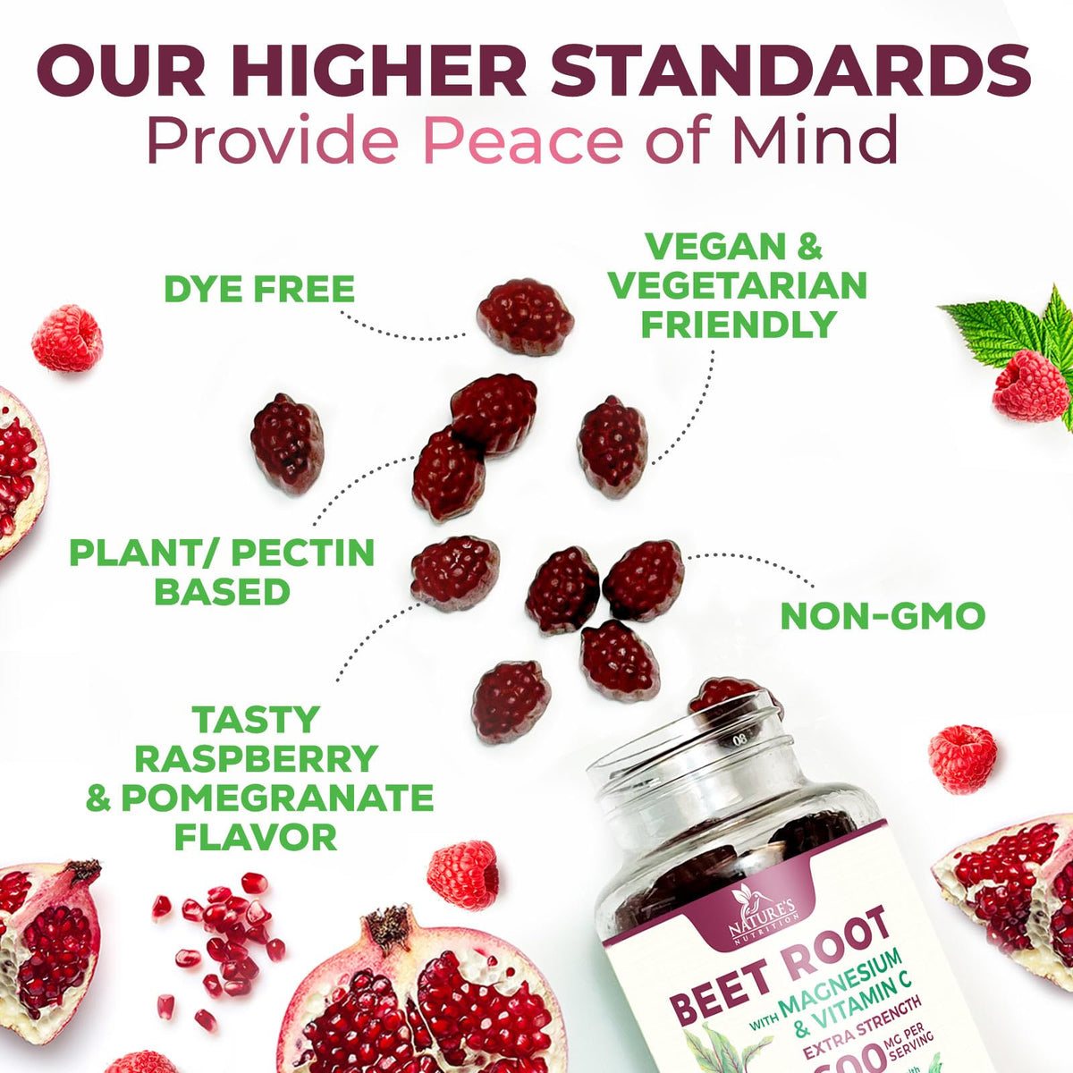 Beet Root Gummies with Beetroot Powder & Vitamin C, Berry Flavored, 60 Gummies X71506