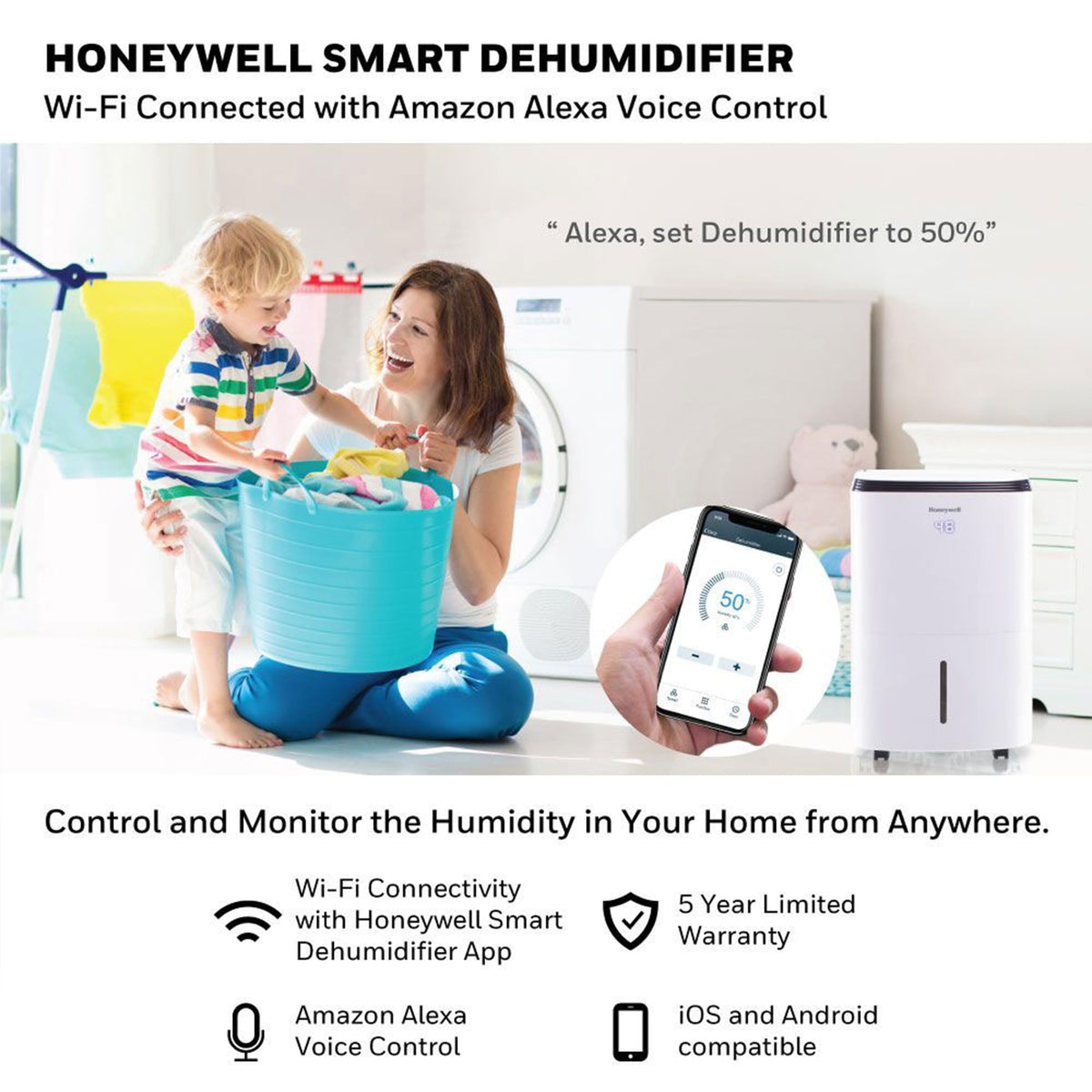 Smart WiFi 30-Pint Dehumidifier with Alexa Voice Control R5196