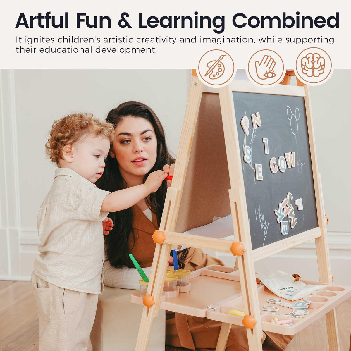 Foldable Wooden Art Easel with Chalkboard & Whiteboard R6178