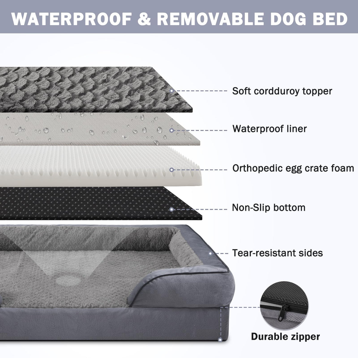 XL Washable Orthopedic Dog Sofa with Egg-Crate Foam C436