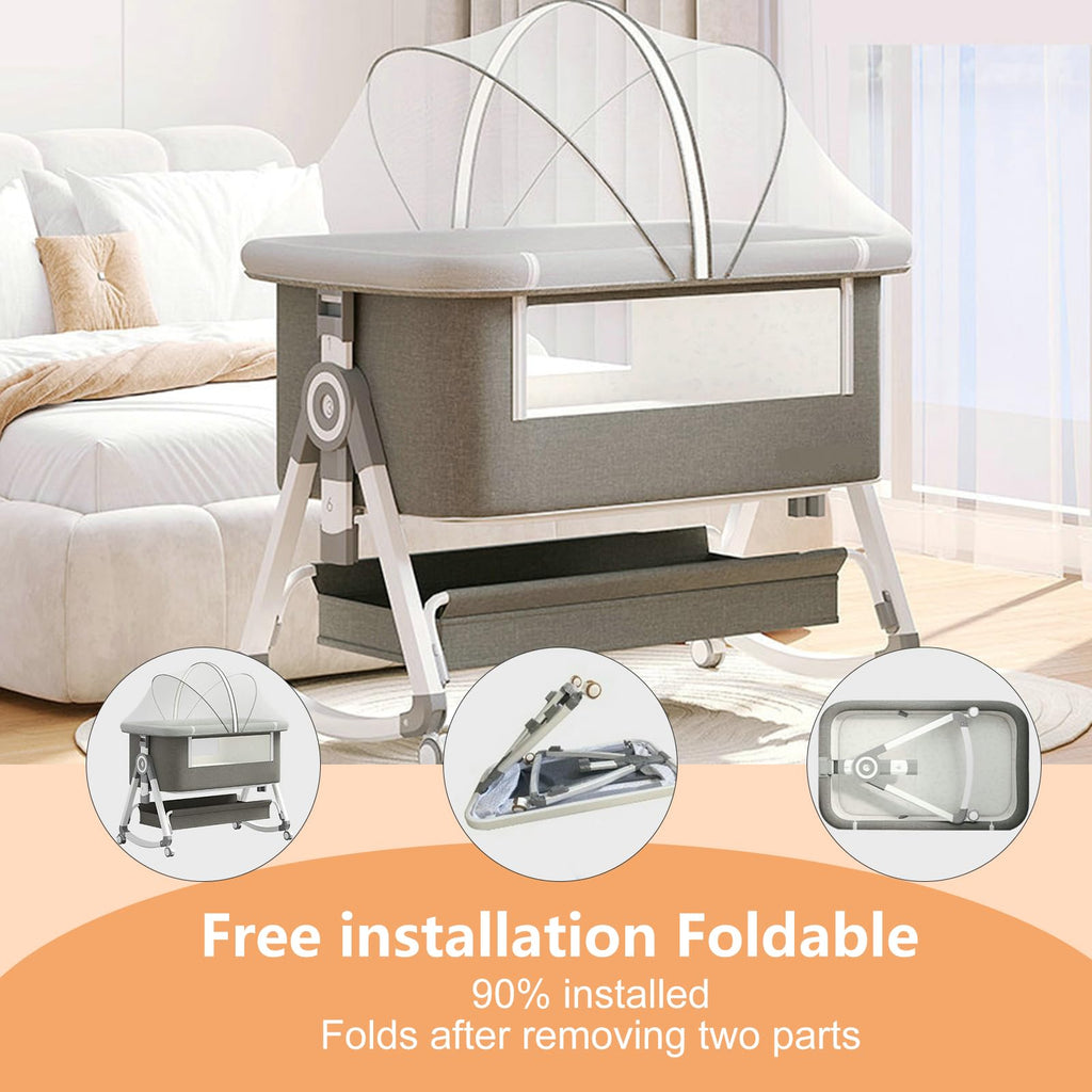 4 in 1 Baby Bassinet Bedside Sleeper with Wheels and Mattress F482