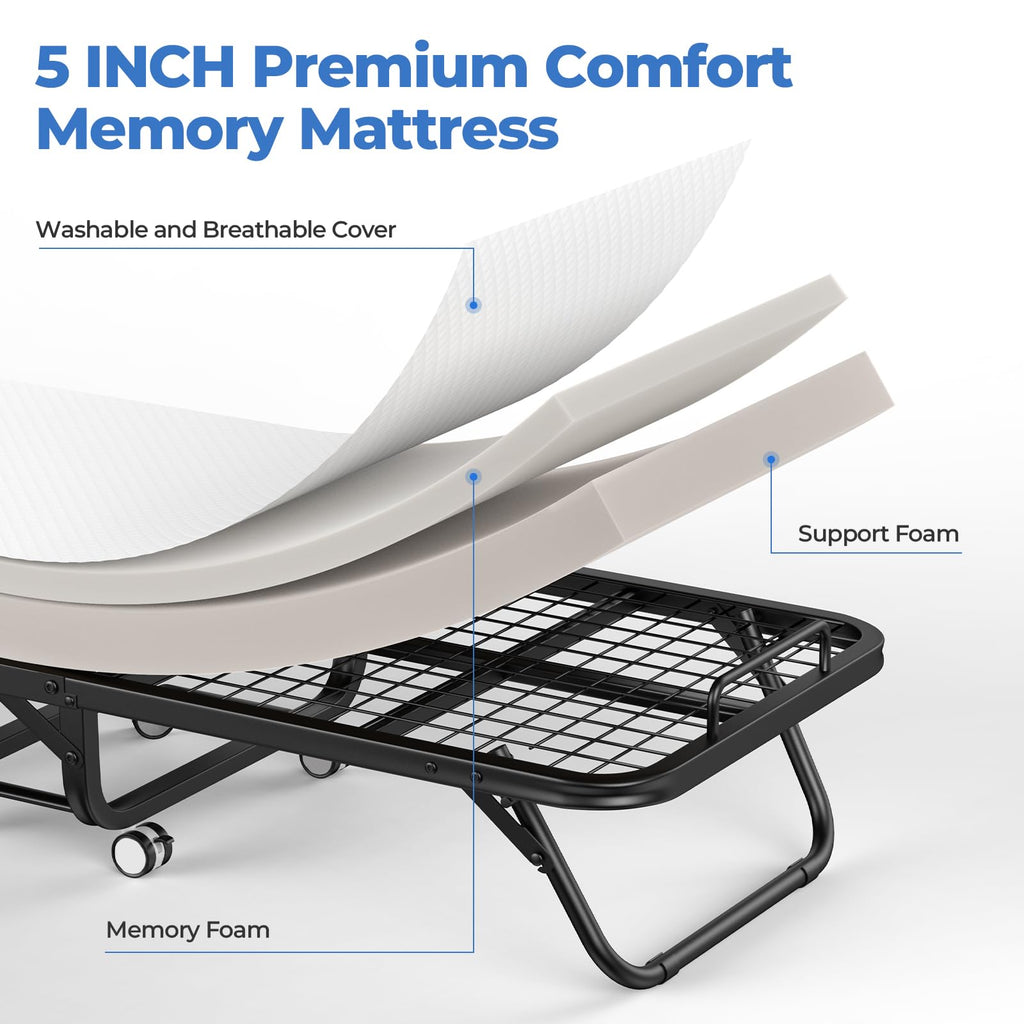 75" x 31" Folding Bed with 5" Memory Foam Mattress and Wheels D580958