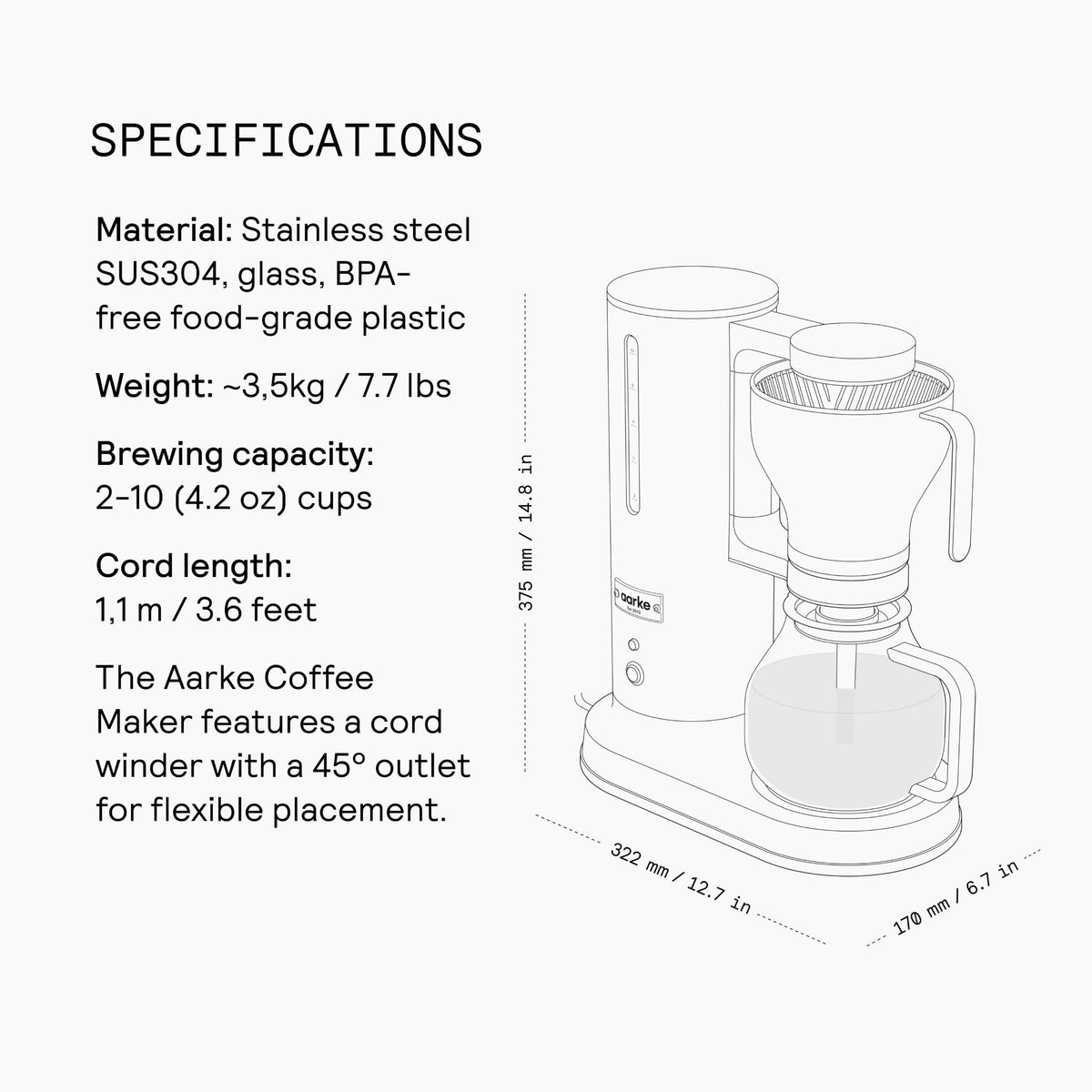 Drip Coffee Maker with 42oz Glass Carafe H9738