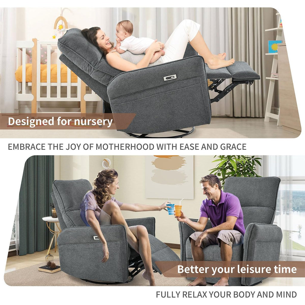 Power Swivel Rocker Recliner Chair with USB, Dark Gray S9090