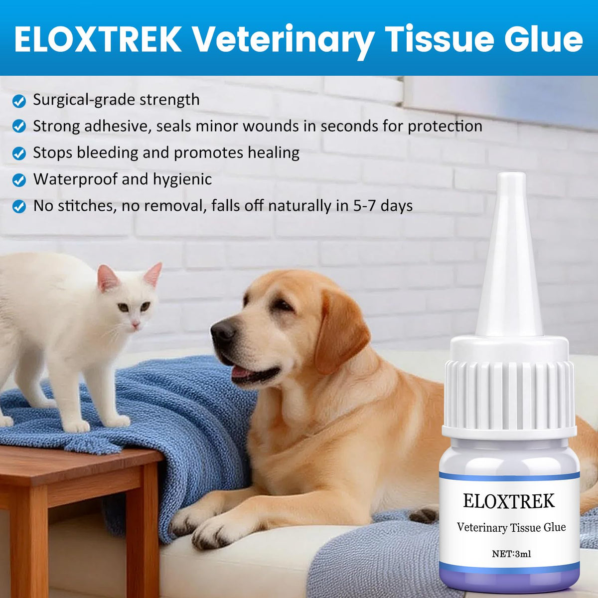 3ml Veterinary Surgical Skin Glue with 15 Applicators T396981