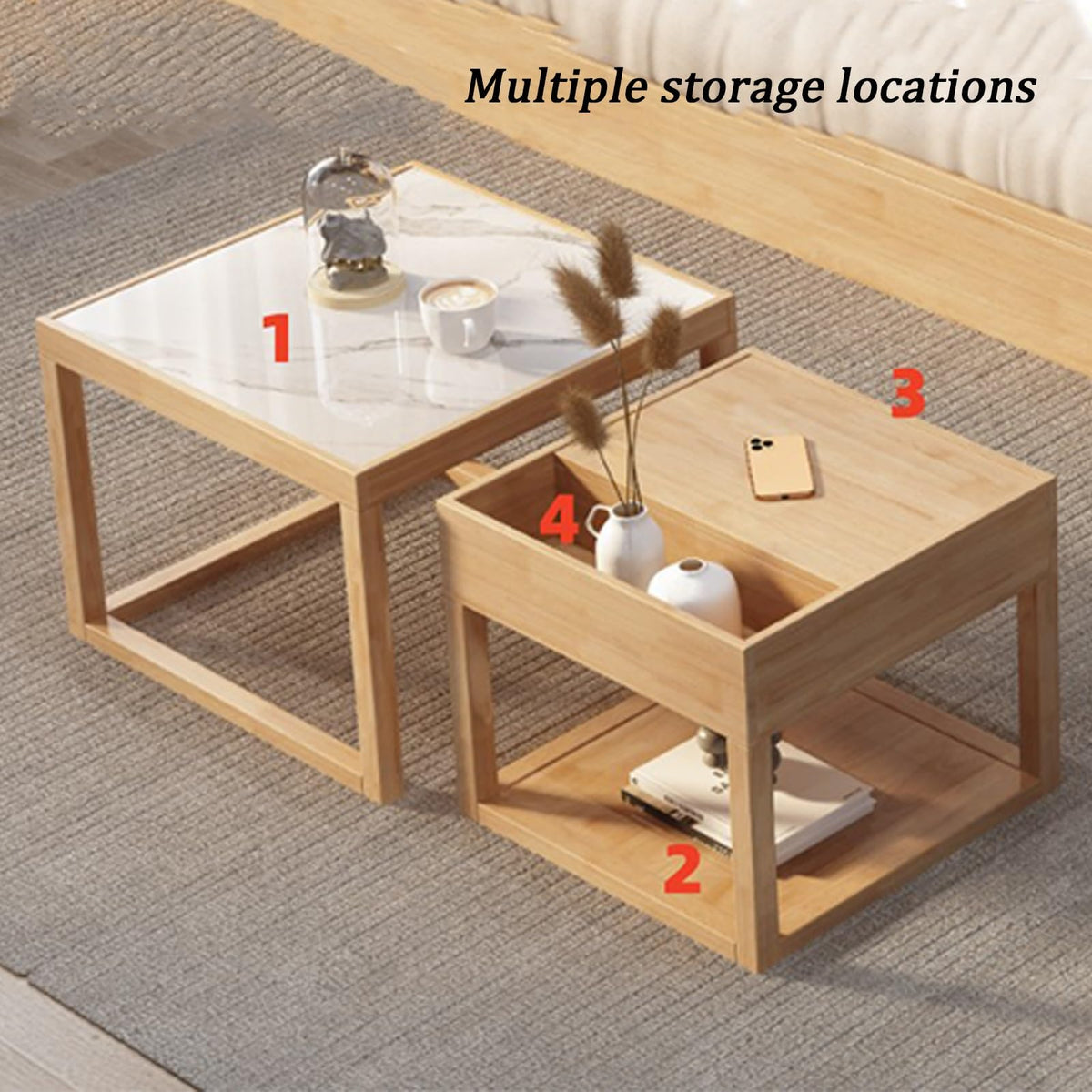 Square Two-Piece Coffee Table Set with Hidden Drawer Storage C78695