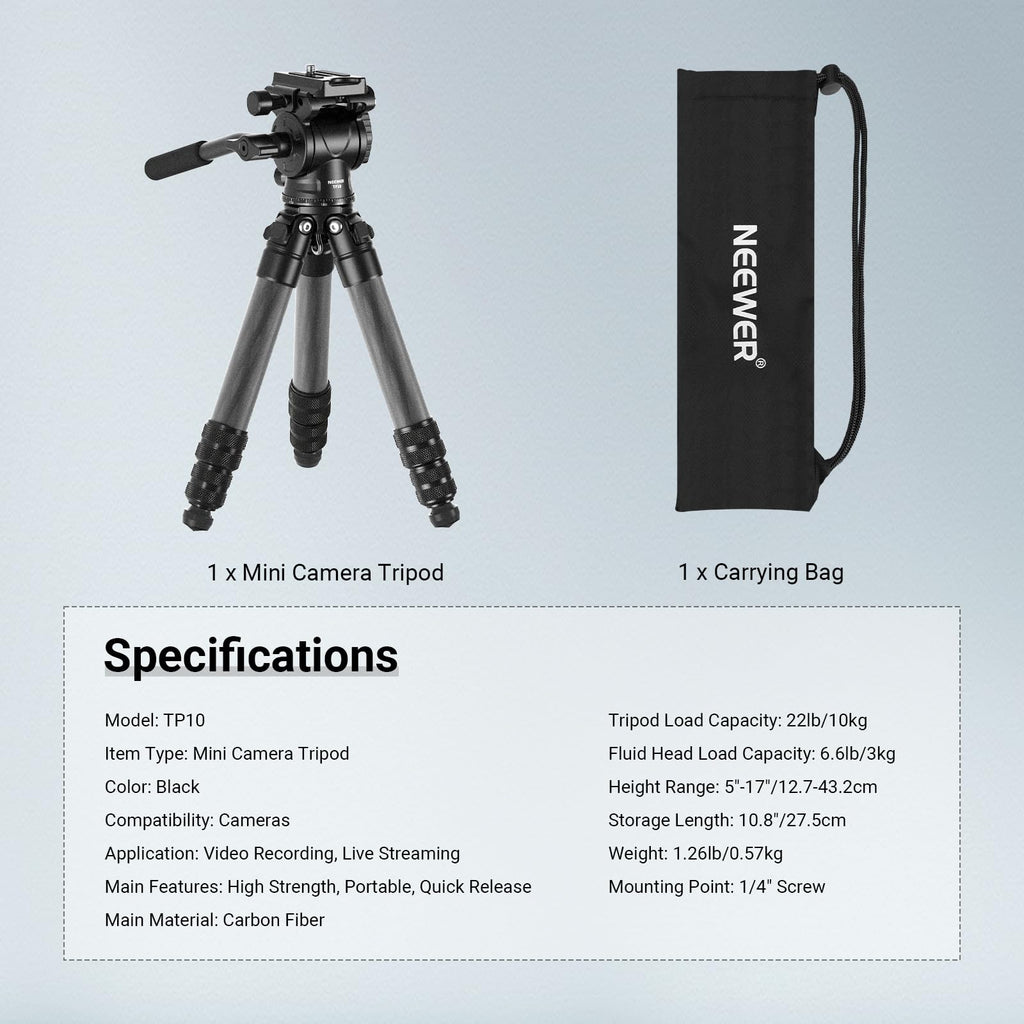 Carbon Fiber Desktop Mini Tripod with Video Fluid Head P85124
