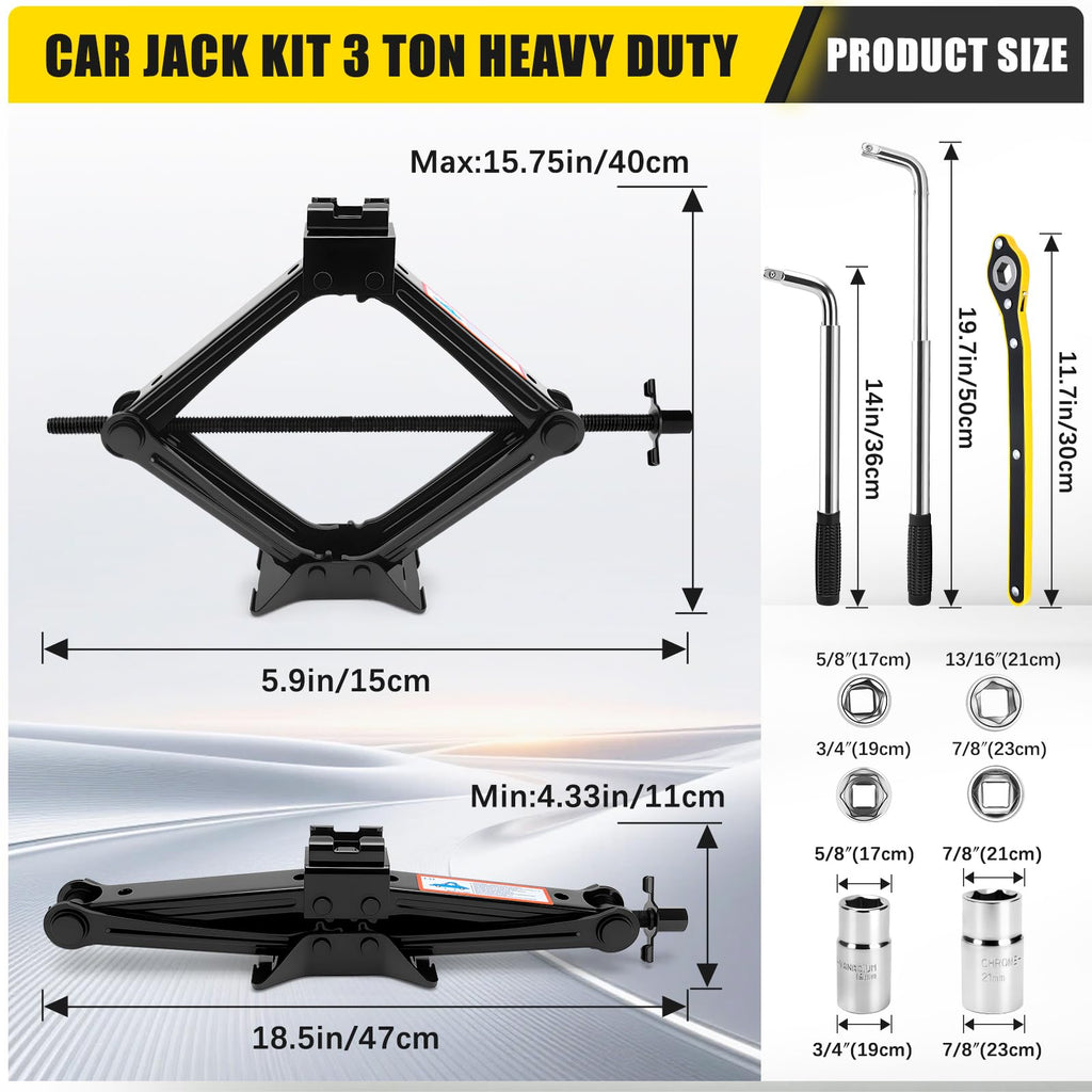 3 Ton Portable Scissor Car Jack with Wheel Wrench Y491205