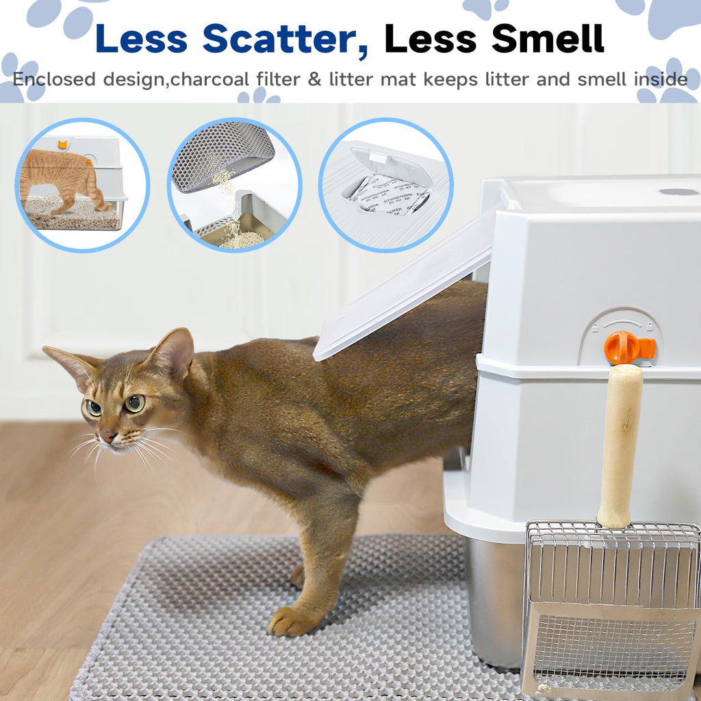 Large Stainless Steel Covered Cat Litter Box with Scoop I9682