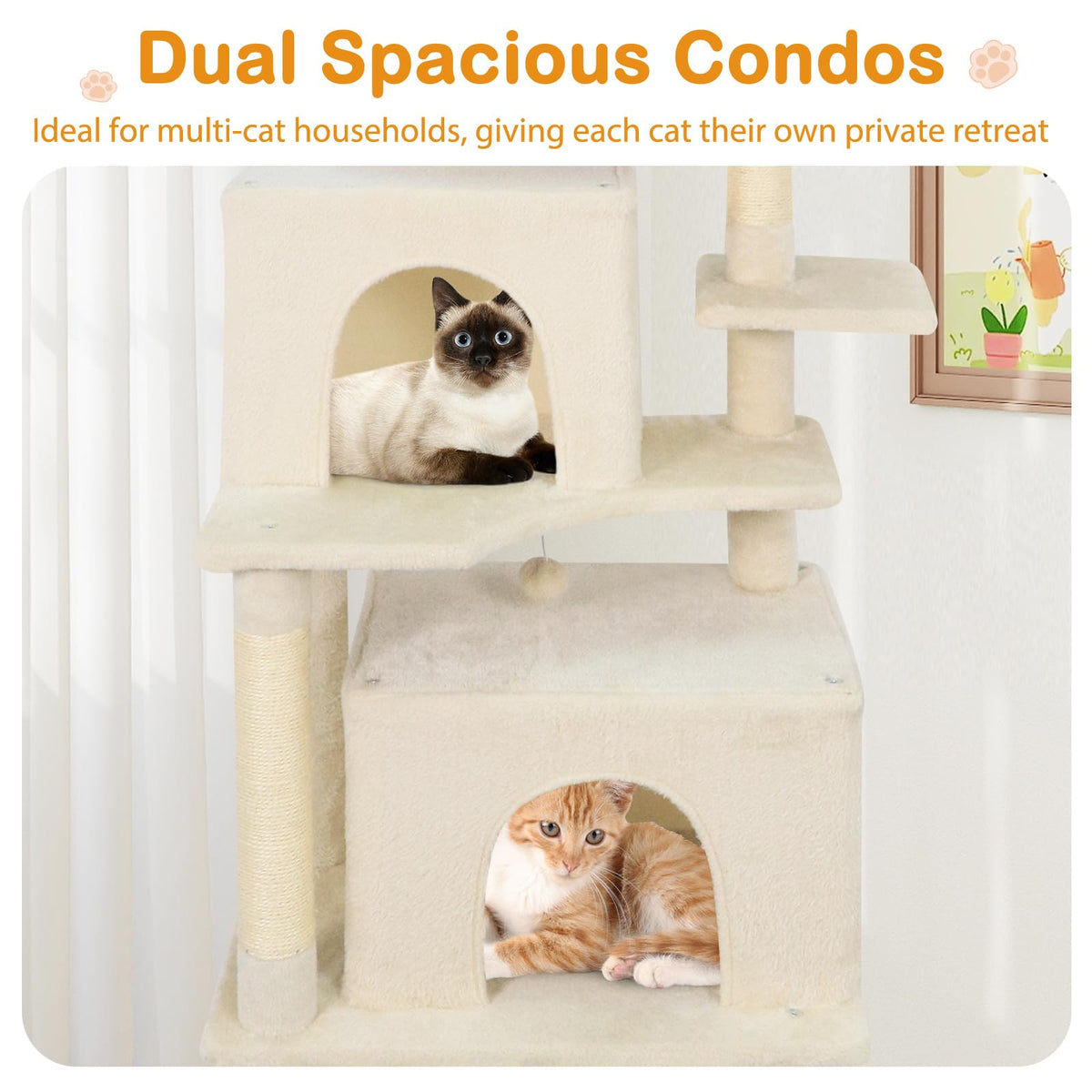 70 Inch Multi-Level Cat Tree with Sisal Scratching Posts and Condos B4723
