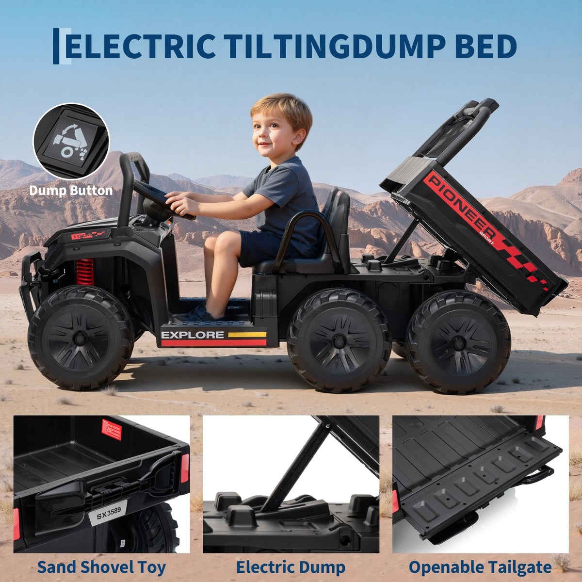24V 2 Seater 4WD Ride on Dump Truck D372