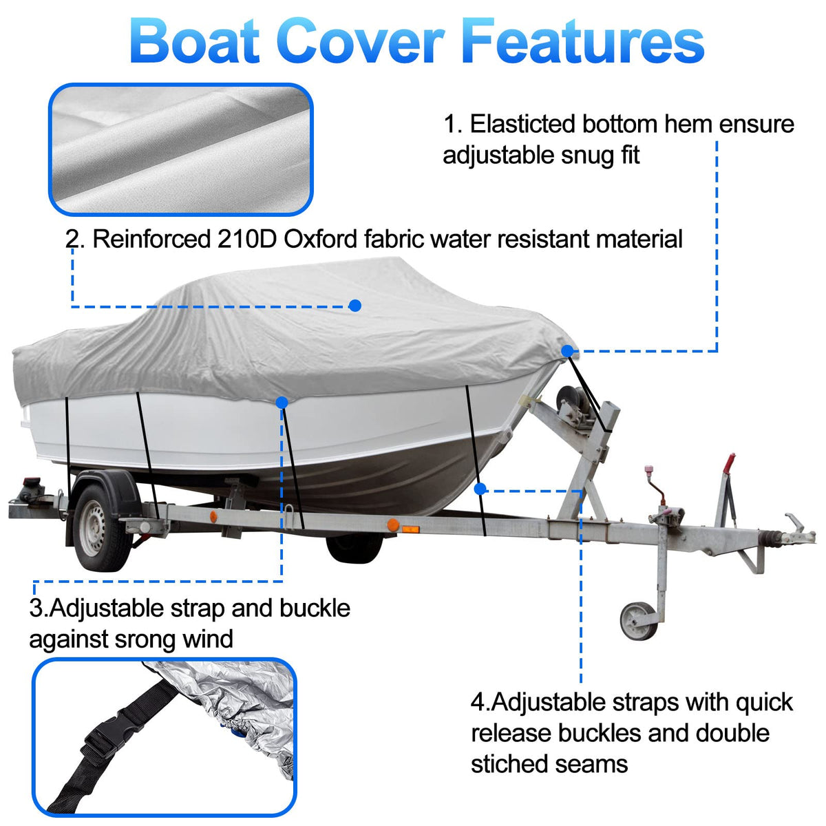 14-16 Ft Trailerable Waterproof Boat Cover X3351